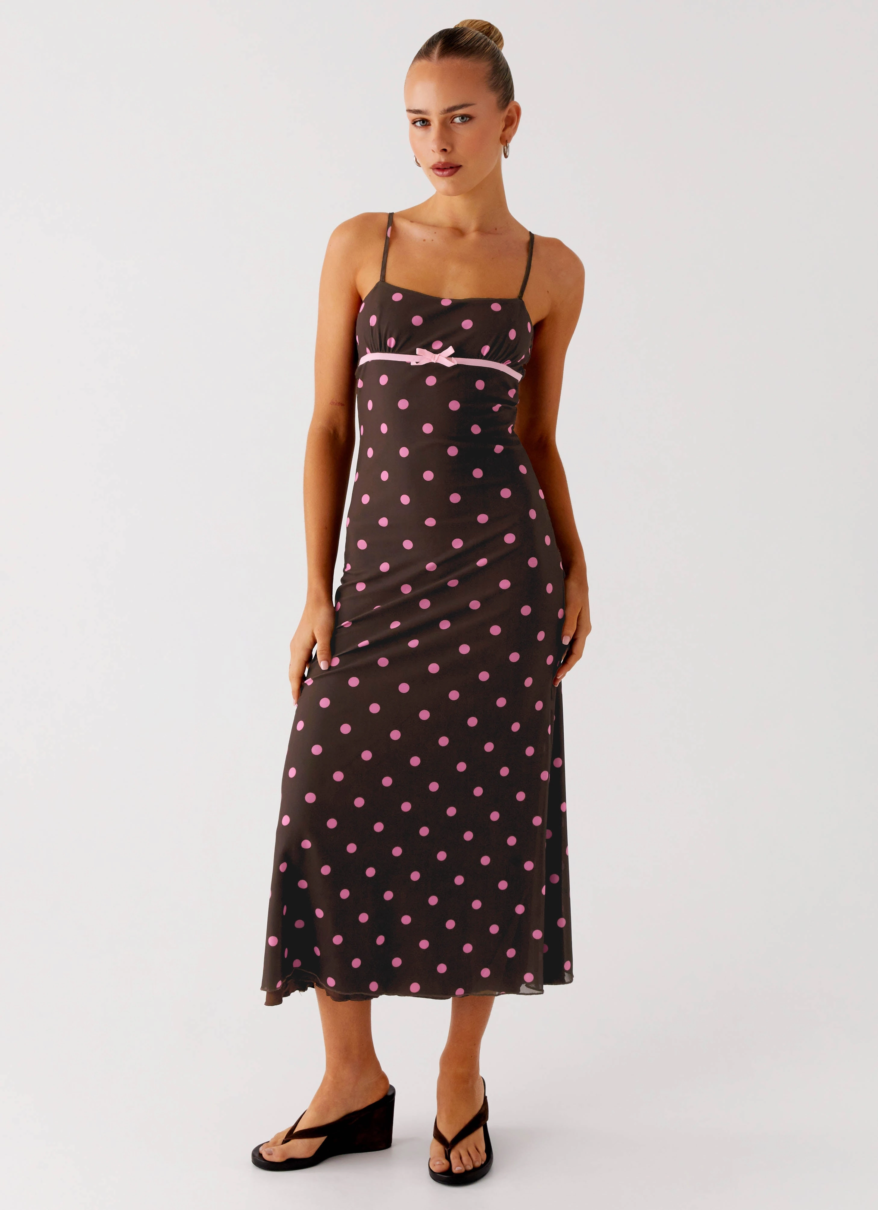 Latto Midi Dress - Chocolate Strawberry Dot Clean Comfort Silky-Lining