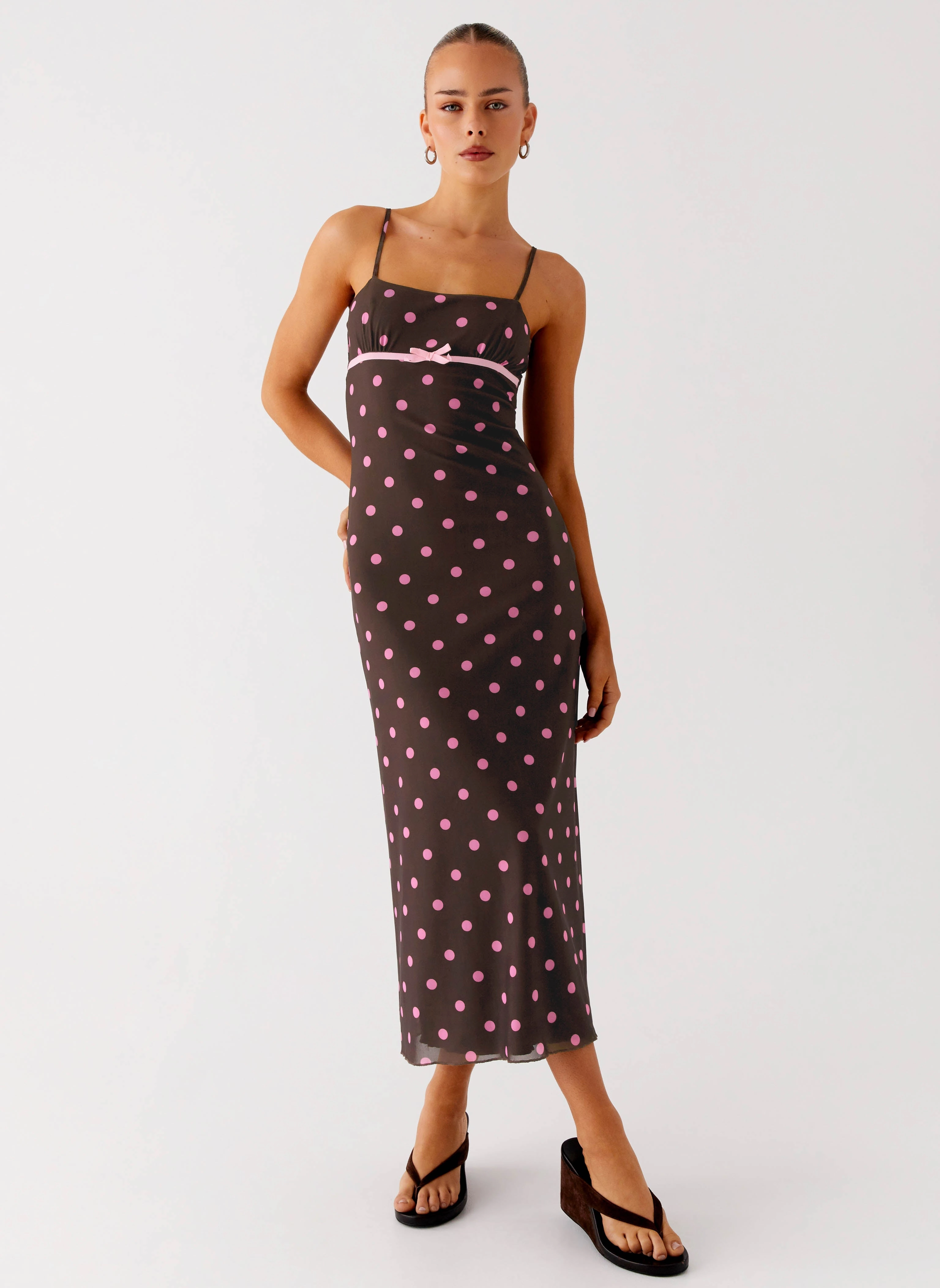 Convertible-Style Latto Midi Dress - Chocolate Strawberry Dot