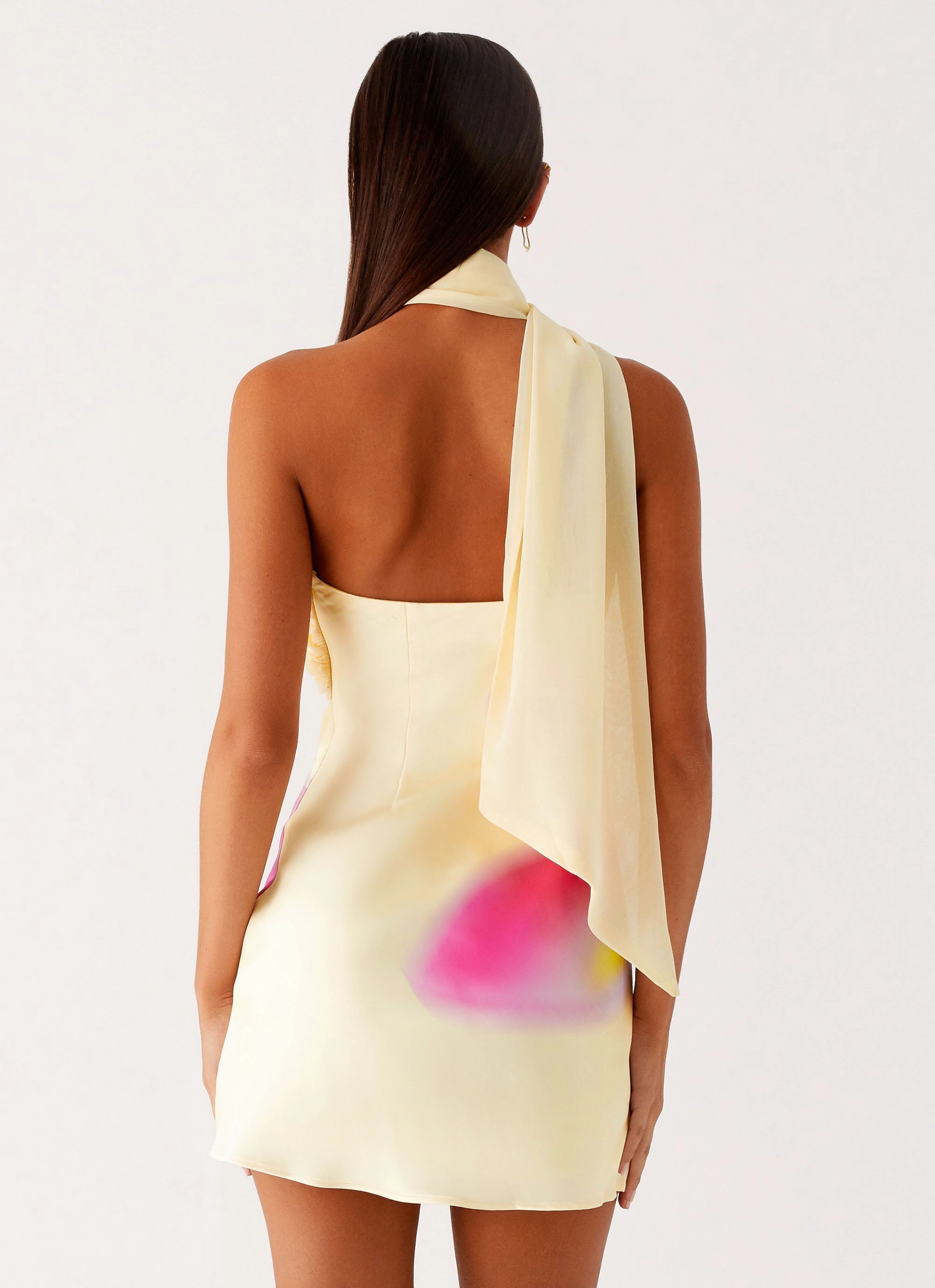 Isa Scarf Satin Mini Dress - Frangipani Yellow Formal Occasion