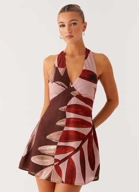 Heavy Hearted Linen Mini Dress - Cinnamon Palm Layer Ready