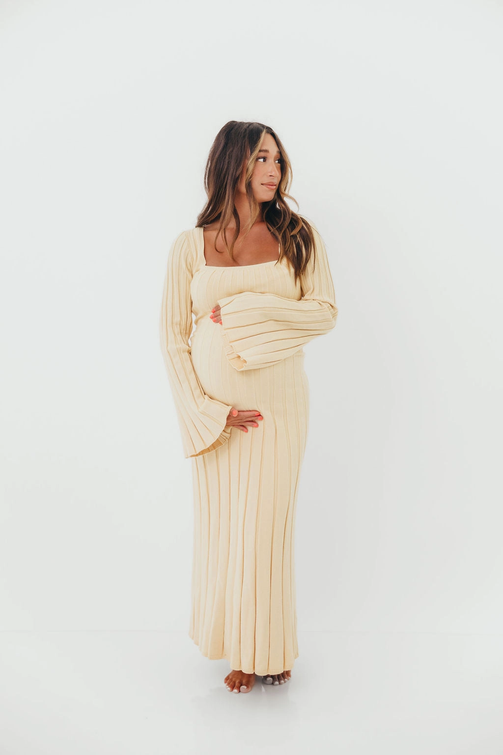 Flattering Look Fit Sleek Motion Rowan Square Neck Maxi Dress in Buttercream