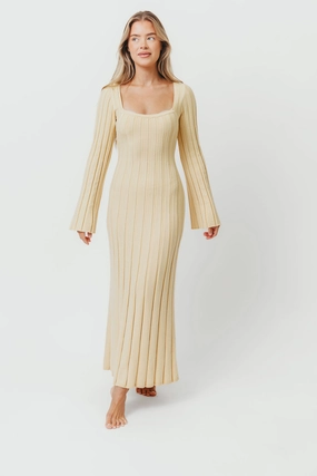 Rowan Square Neck Maxi Dress in Buttercream summer look Warm Season