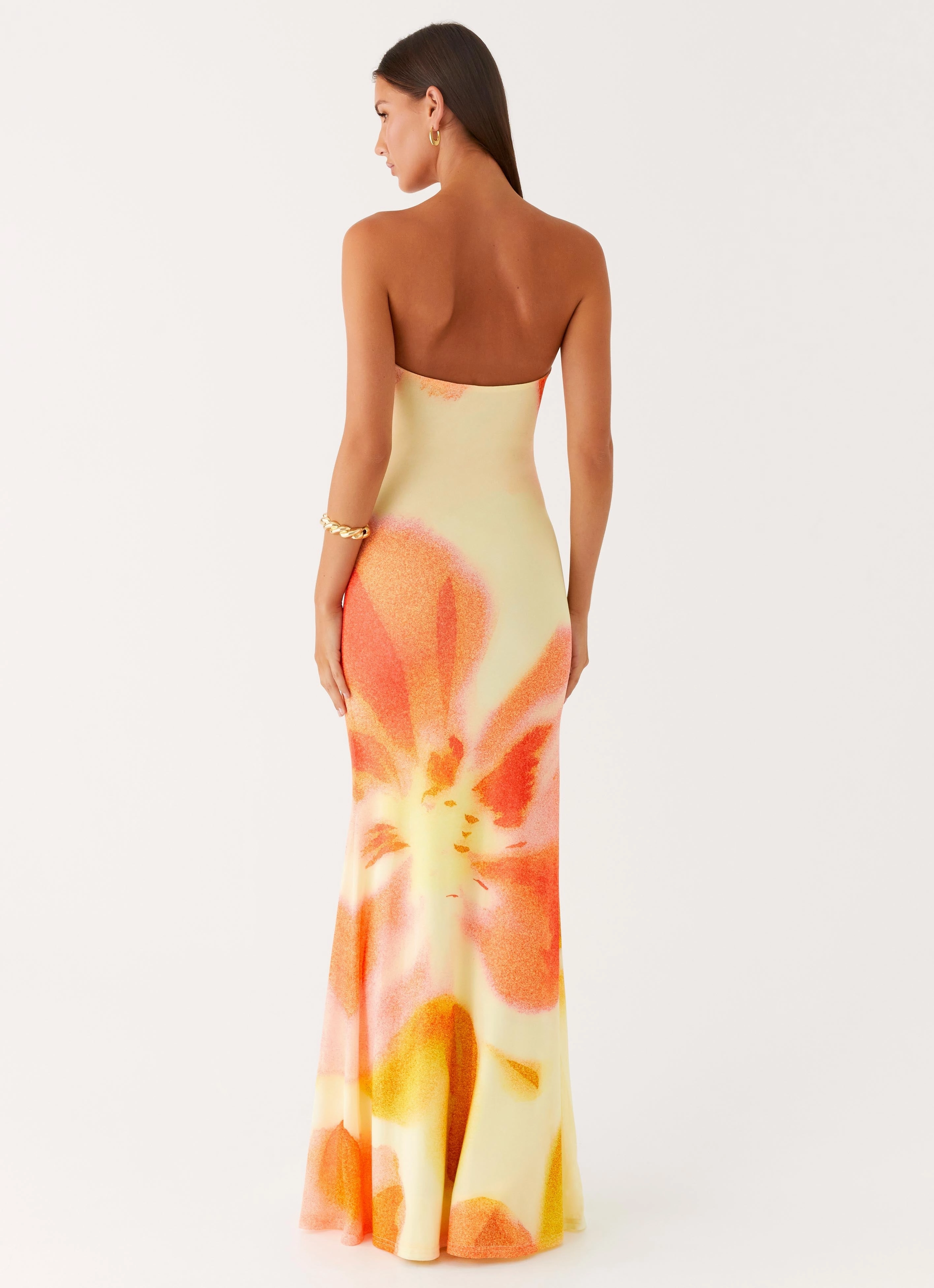 Iroha Strapless Maxi Dress - Mimosa Blossom Light Bow Crinkle Effect