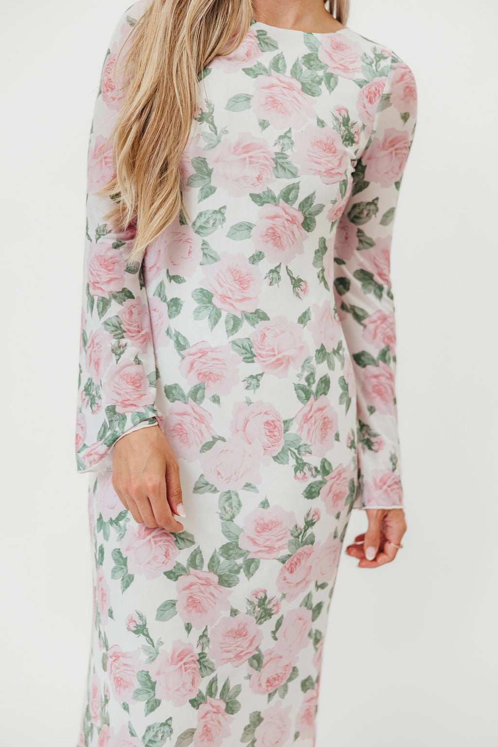 Youth Charm Event Favorite Leeland Floral Print Bell Sleeve Maxi Dress in Light Pink