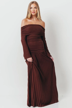 Lennox Long Sleeve Maxi Dress in Brown Ankle-length