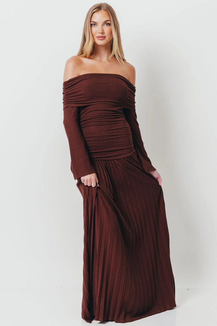 Lennox Long Sleeve Maxi Dress in Brown Ankle-length