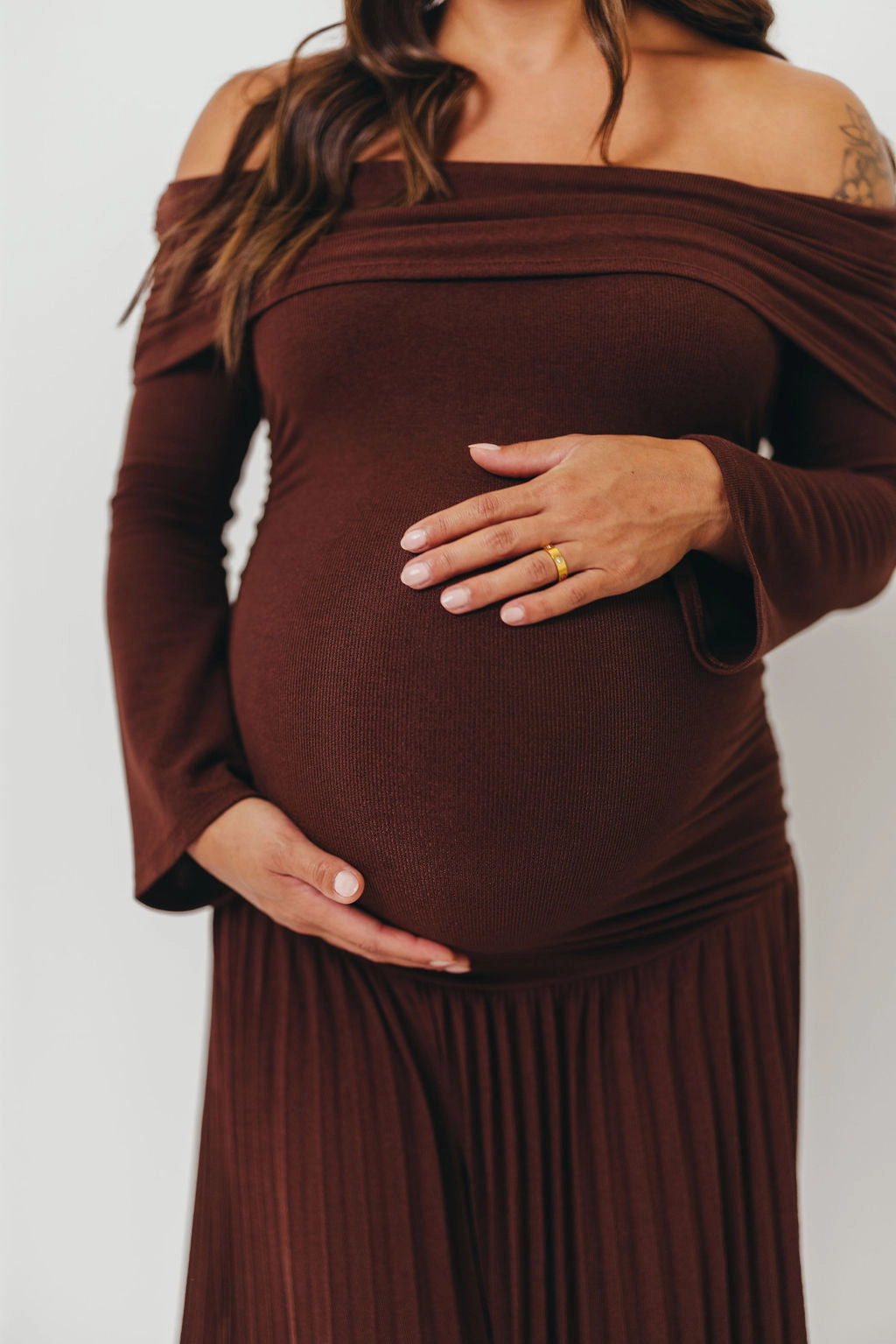 Lennox Long Sleeve Maxi Dress in Brown Texture Softness Chic Harmony