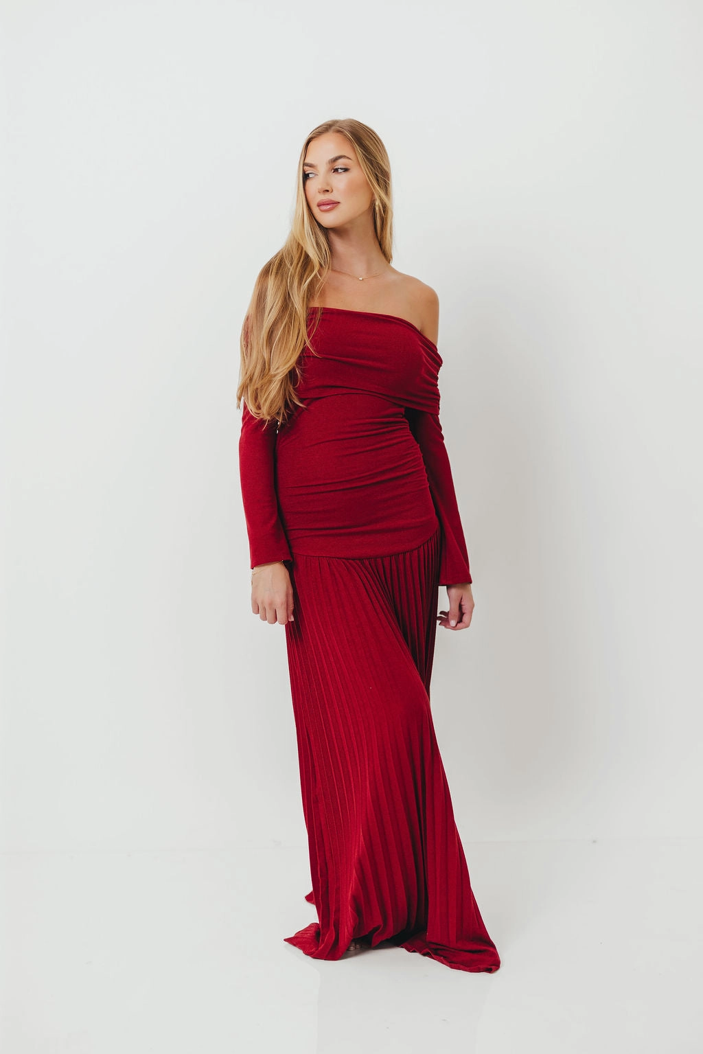 Feminine Mood Lennox Long Sleeve Maxi Dress in Red