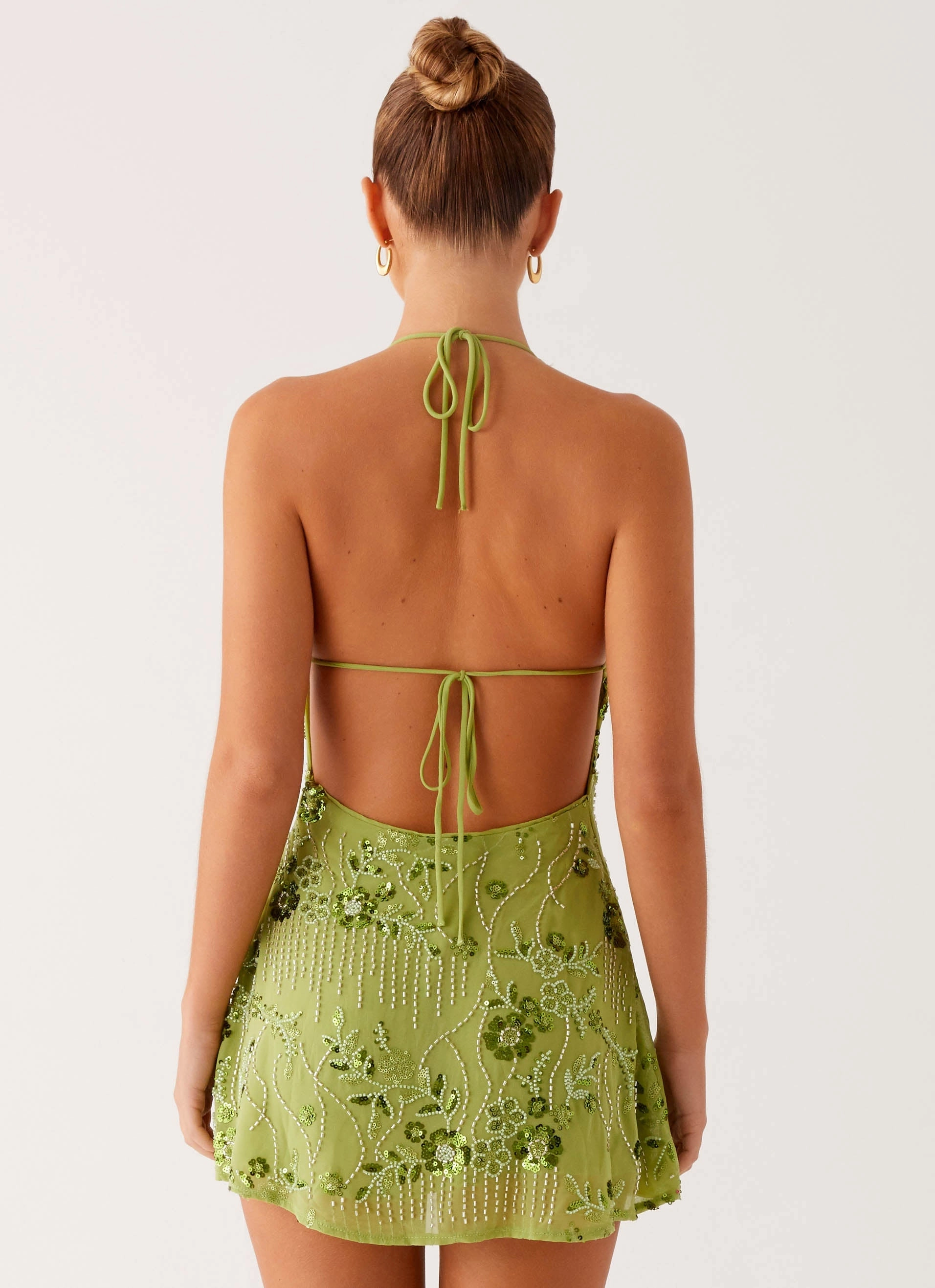 Leo Beaded Mini Dress - Green Sleek and Flattering