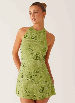 Leo Beaded Mini Dress - Green Upgrade-Option