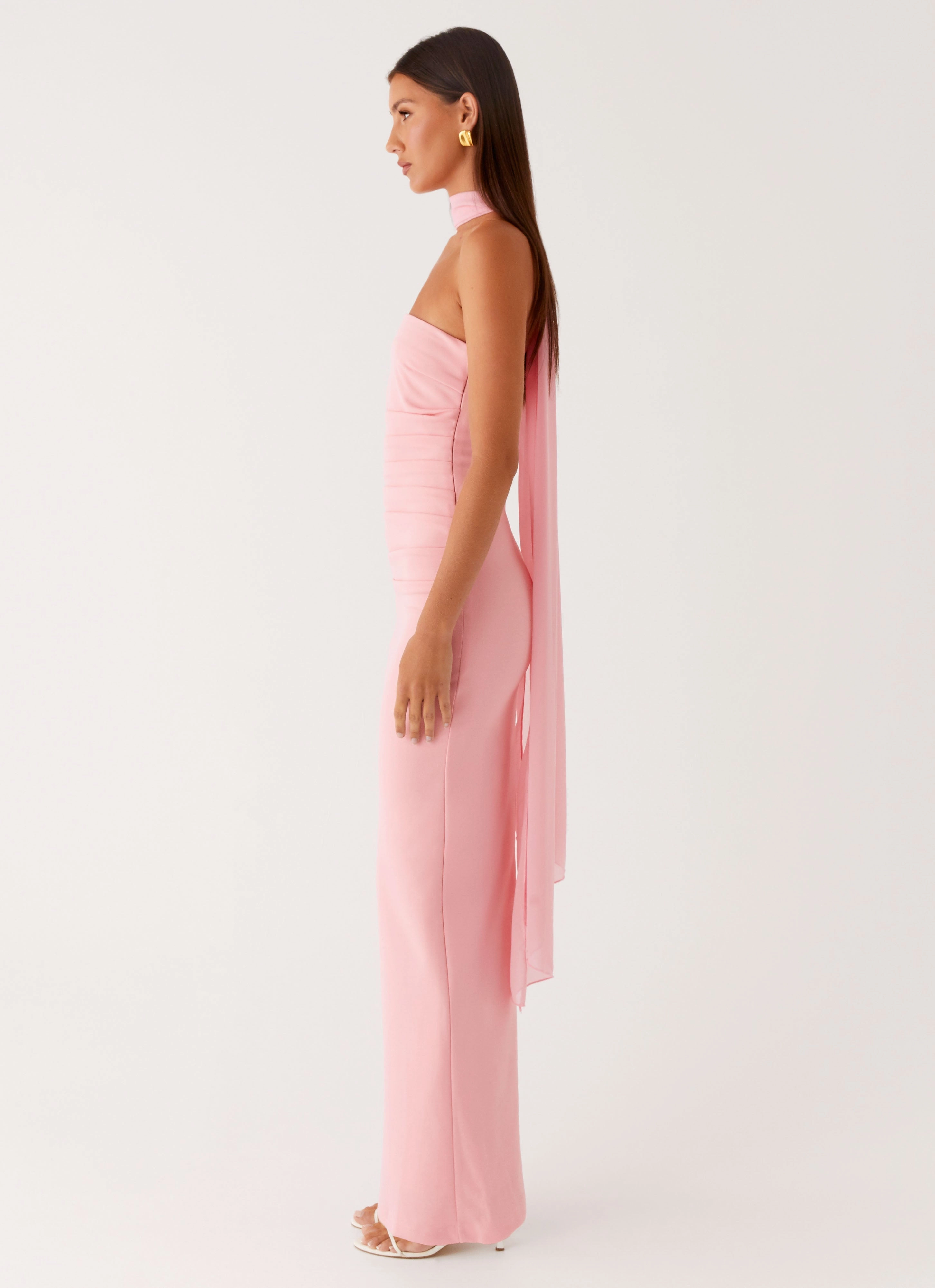 Libra Maxi Dress - Pink Feminine off-the-shoulder gown Smart Fabric