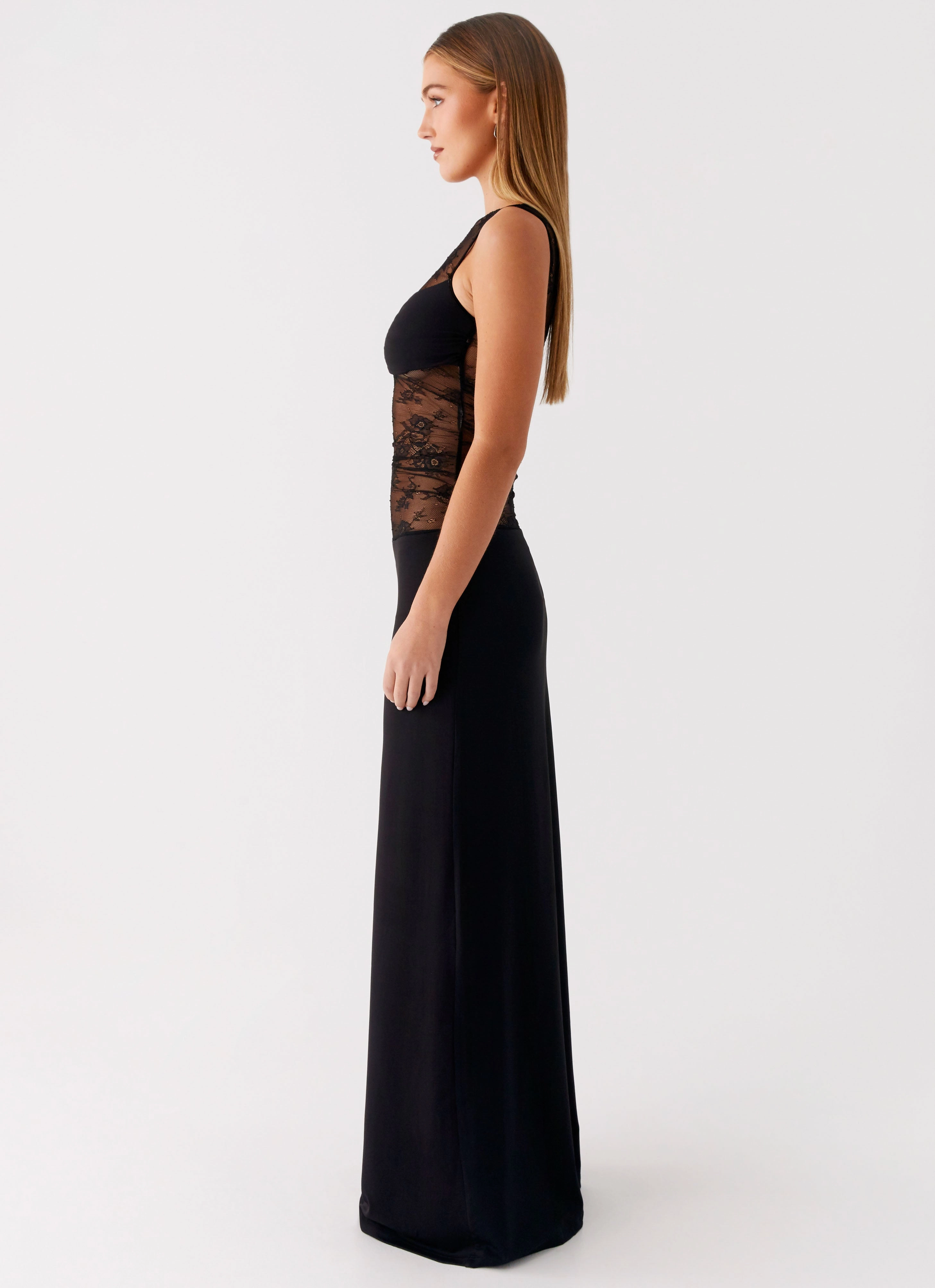 Romantic-Detail Interchangeable-Detail Wesley Maxi Dress - Black