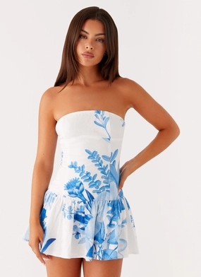 Mario Mini Dress - Blue Floral Print Villa Light