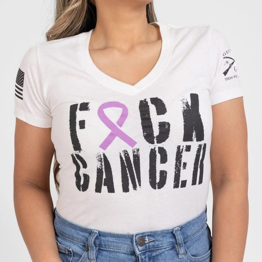 Women's F*ck All Cancer V-Neck - White Easy Wear Option