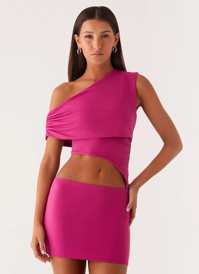 Give Me A Sign Mini Dress - Fuchsia Cool Finish