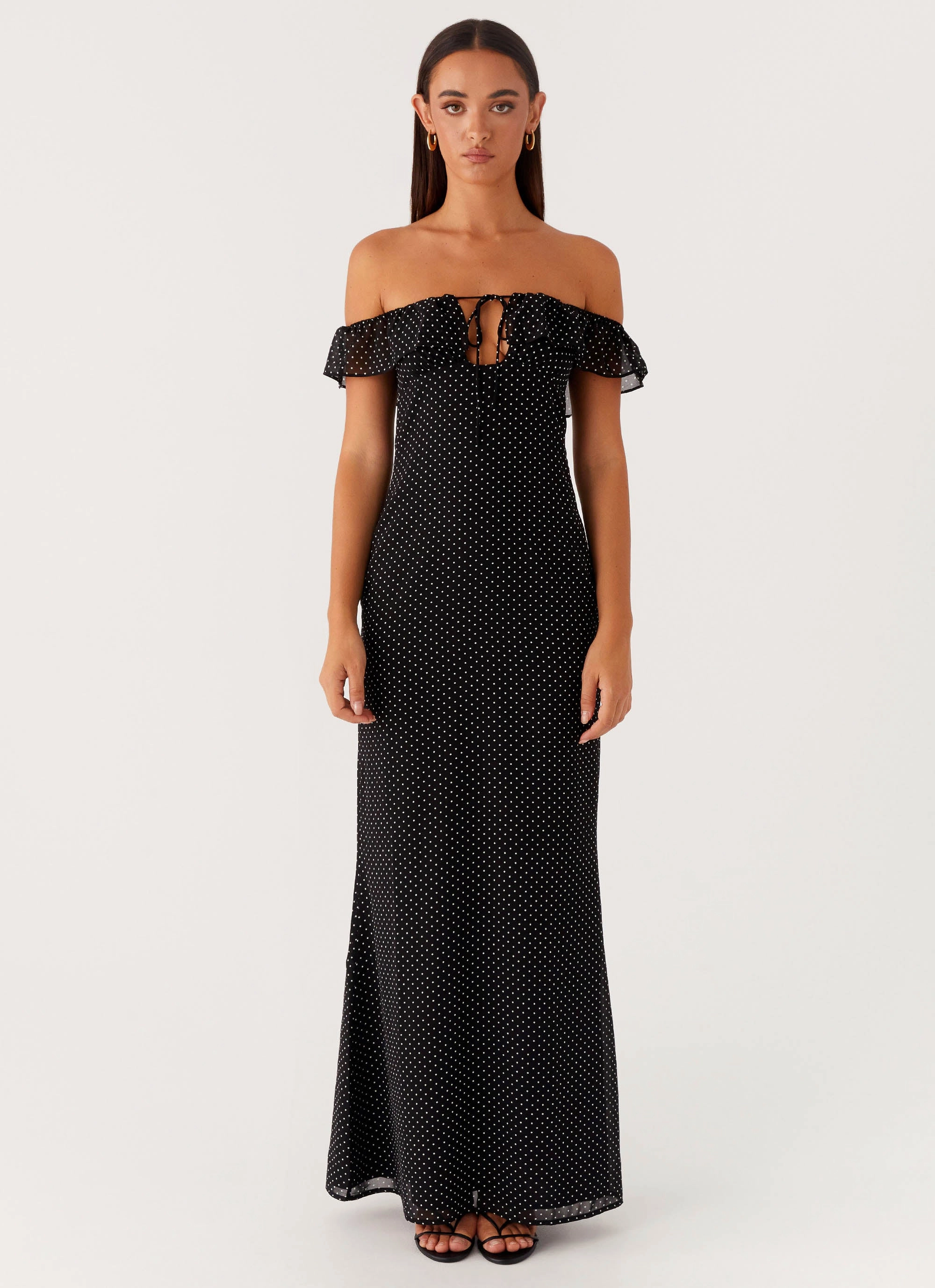 Scarlet Cherry Maxi Dress - Black Polka Dot Chic casual Modern Fit