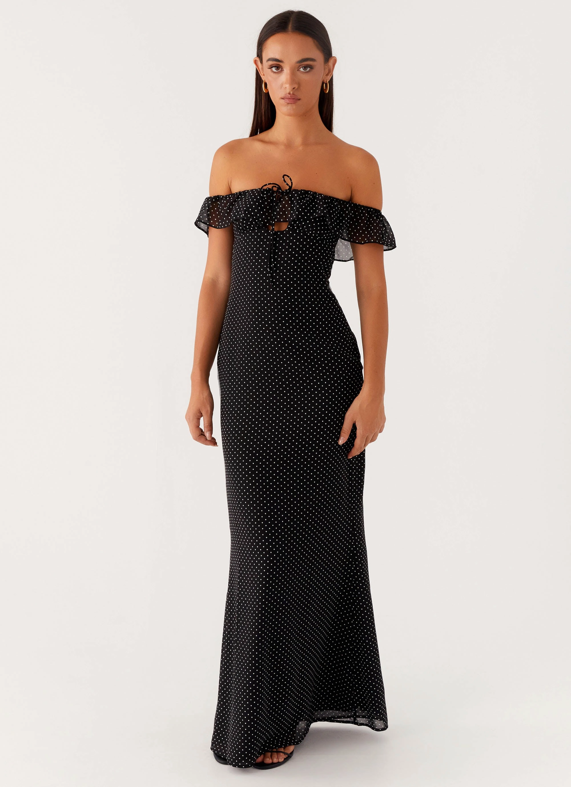 Scarlet Cherry Maxi Dress - Black Polka Dot Gentle Fit Timeless Comfort