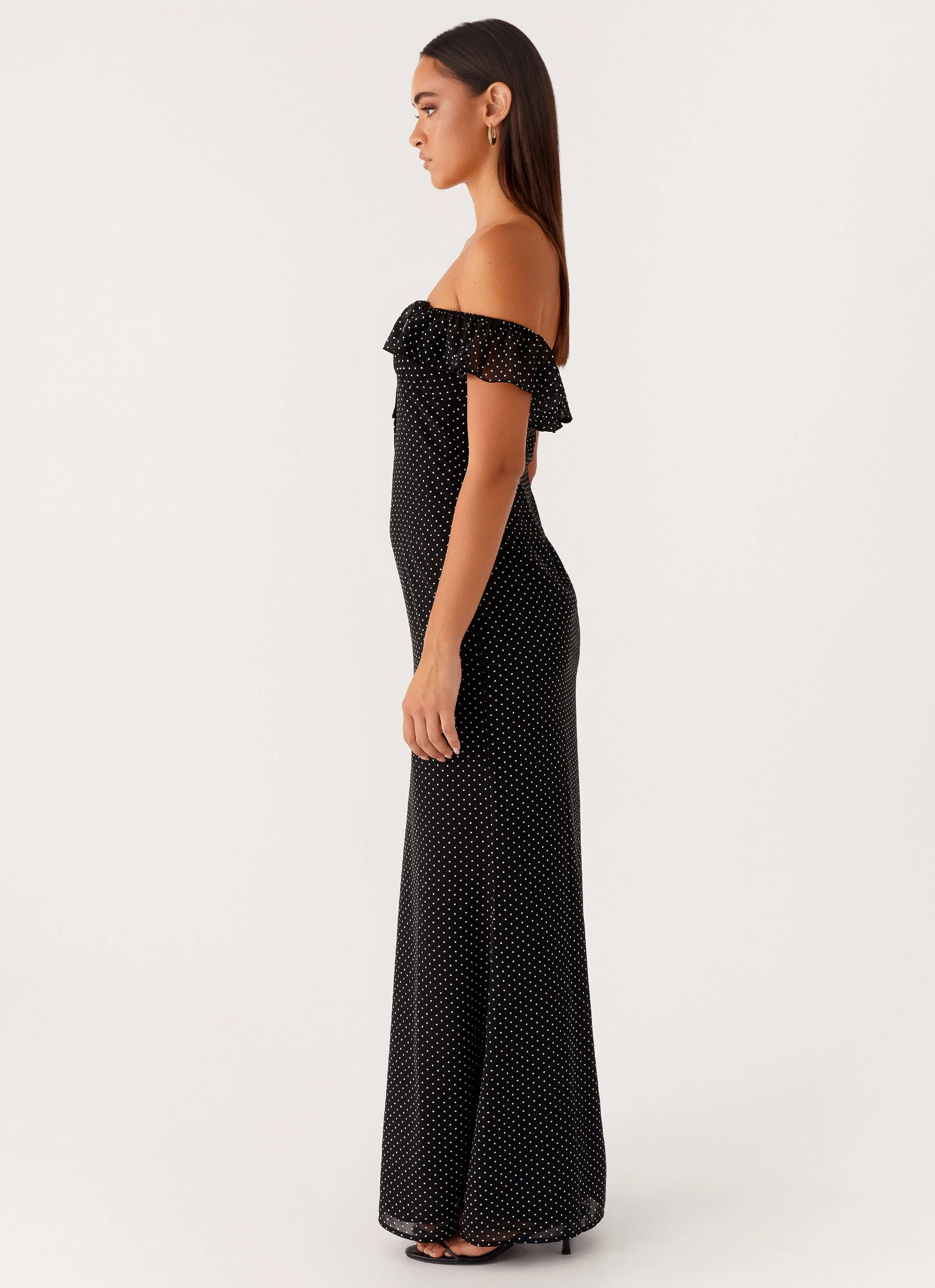 Best-Seller Soft Material Scarlet Cherry Maxi Dress - Black Polka Dot