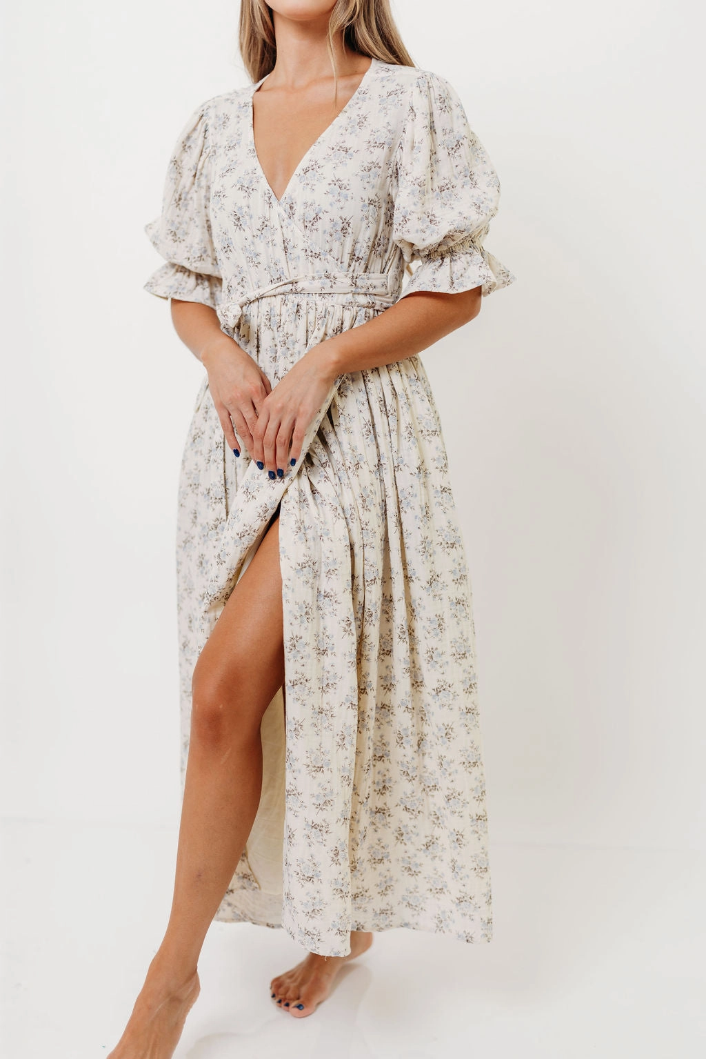 The Ari 100% Cotton Maxi Dress in Blue/Brown - Maternity and Nursing Friendly *9/26 PRE-ORDER* Modest Light