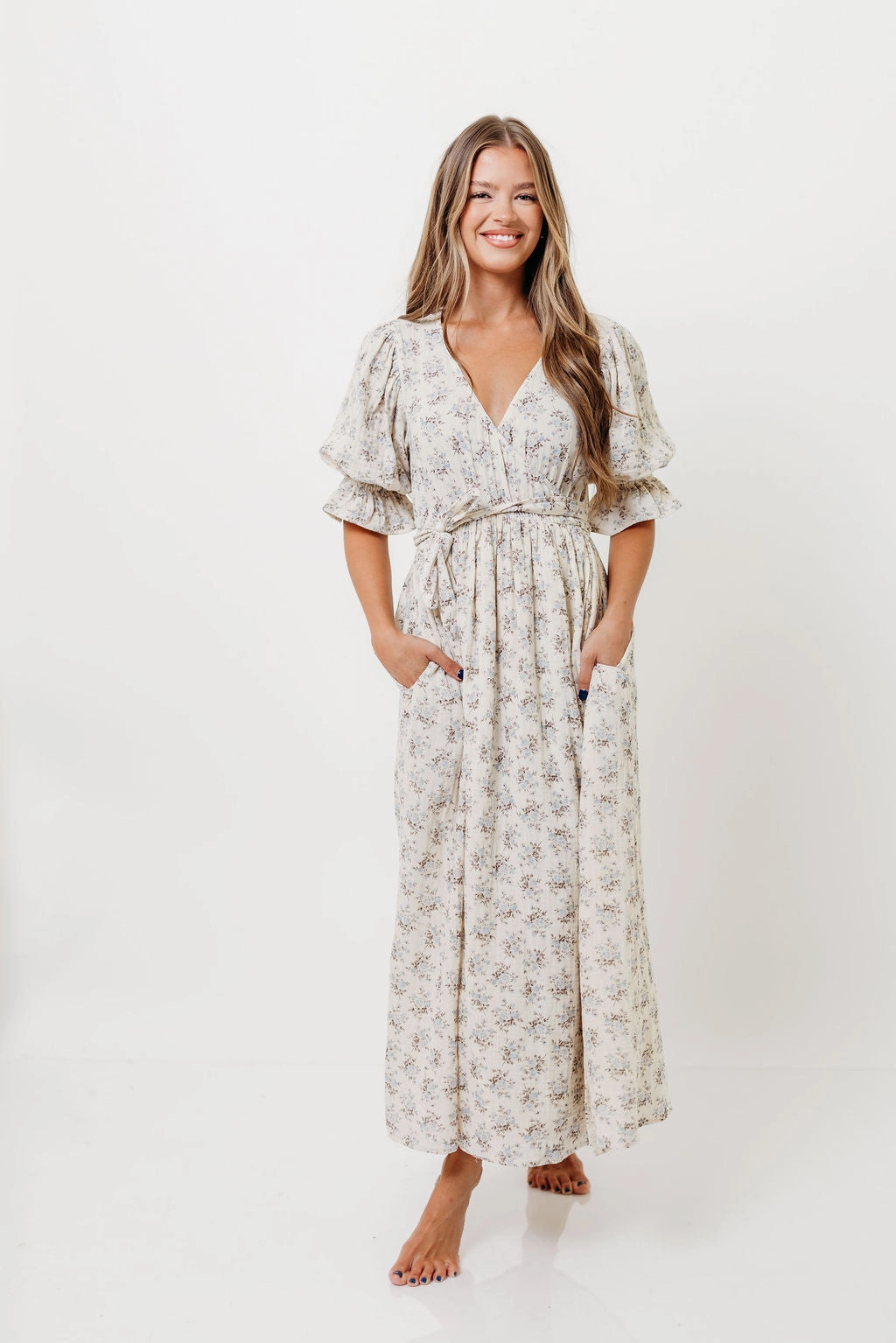 The Ari 100% Cotton Maxi Dress in Blue/Brown - Maternity and Nursing Friendly *9/26 PRE-ORDER* Subtle Edge