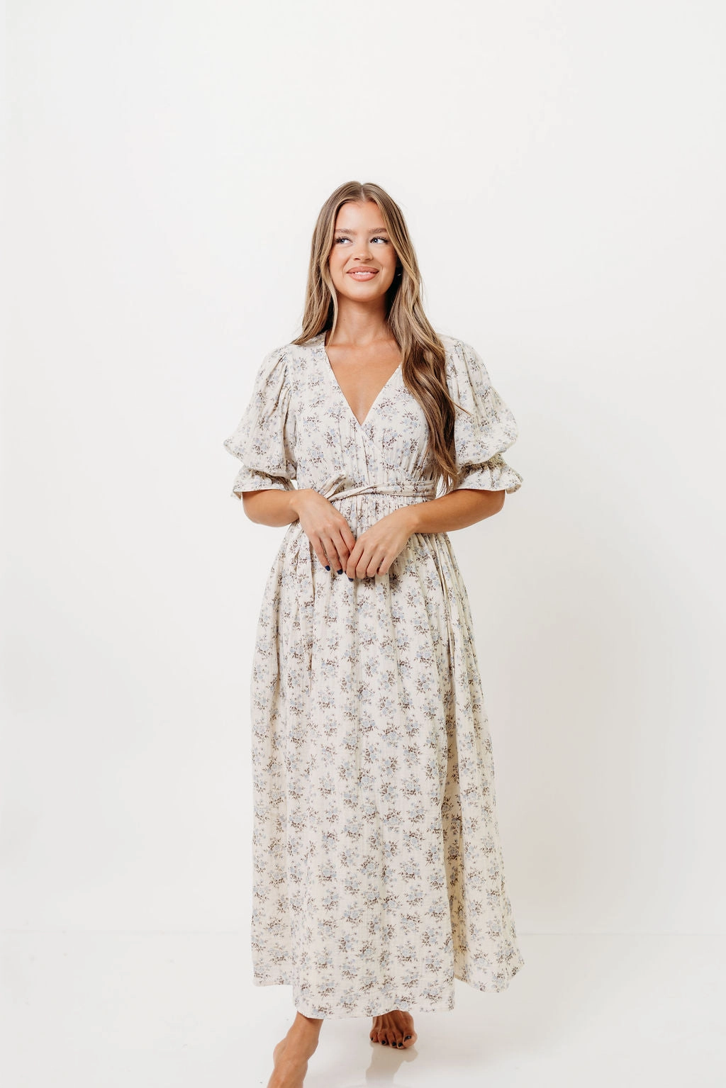 Minimal Tone Cool Fabric The Ari 100% Cotton Maxi Dress in Blue/Brown - Maternity and Nursing Friendly *9/26 PRE-ORDER*