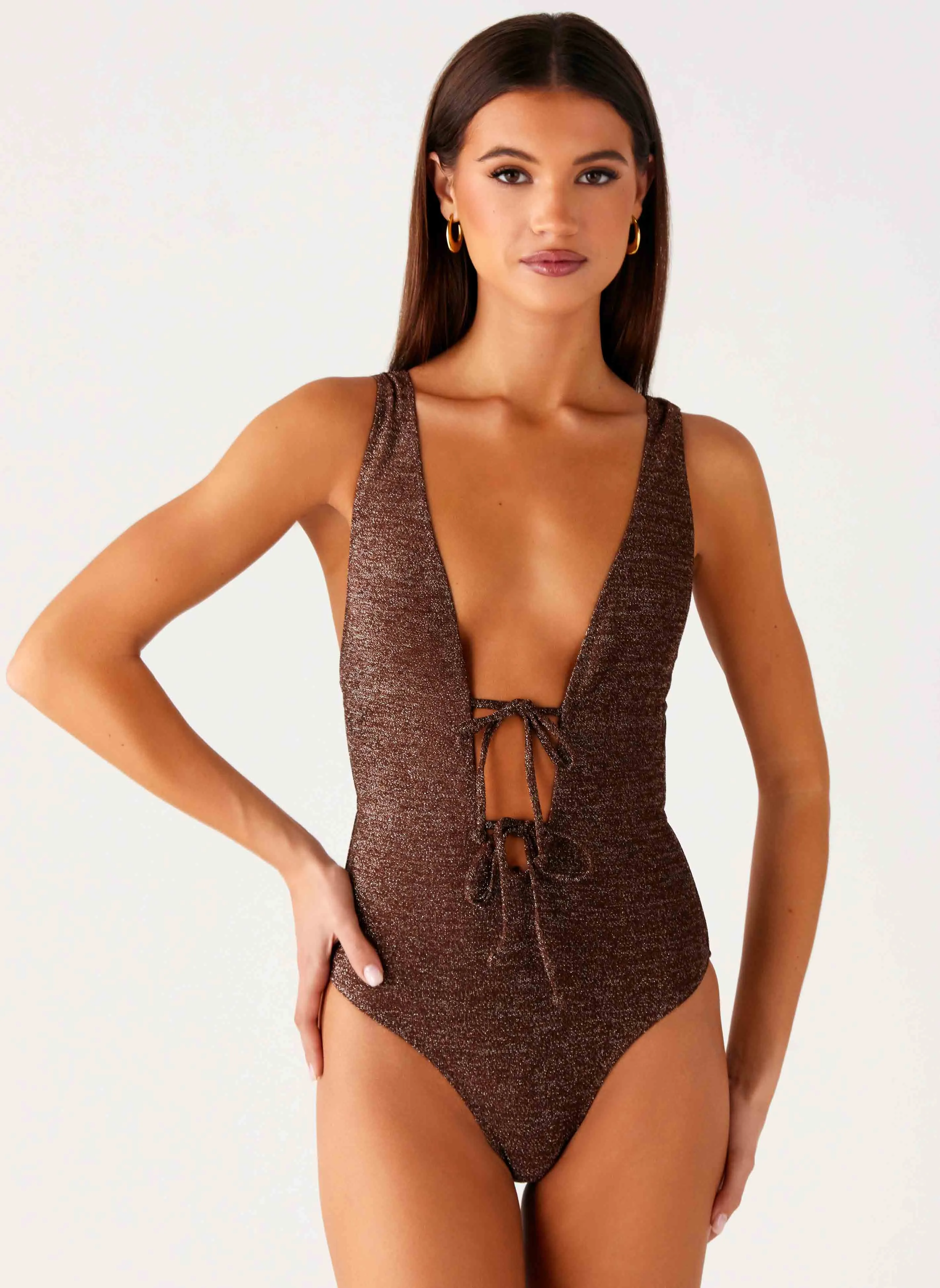 Drifter One Piece Swimsuit - Chocolate Quick Adjust Drawcord