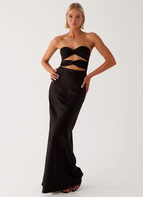 Tianna Strapless Maxi Dress - Black Cotton Skin