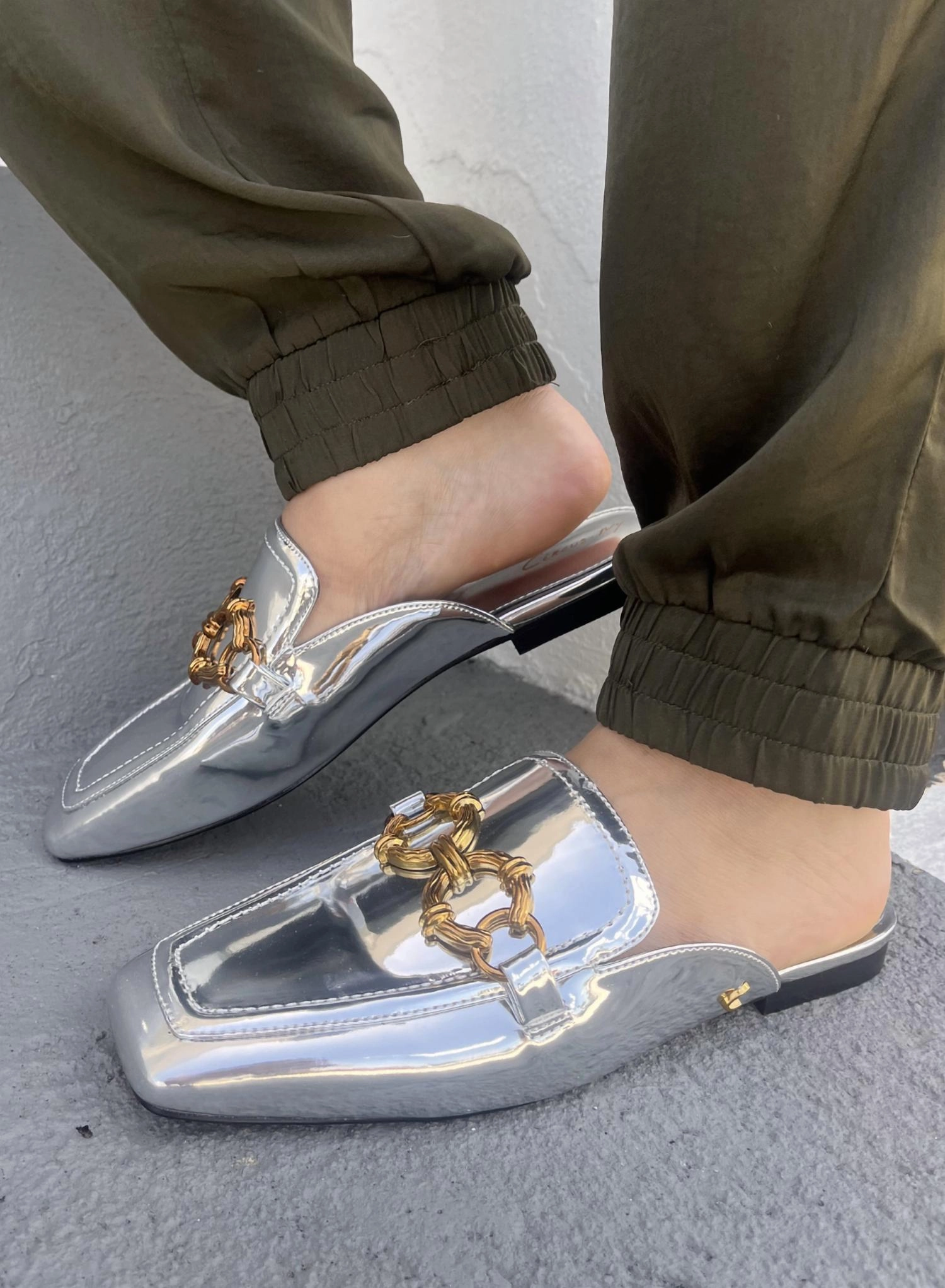 Slide Mule In Silver Stretch Mesh Outdoor Adventure