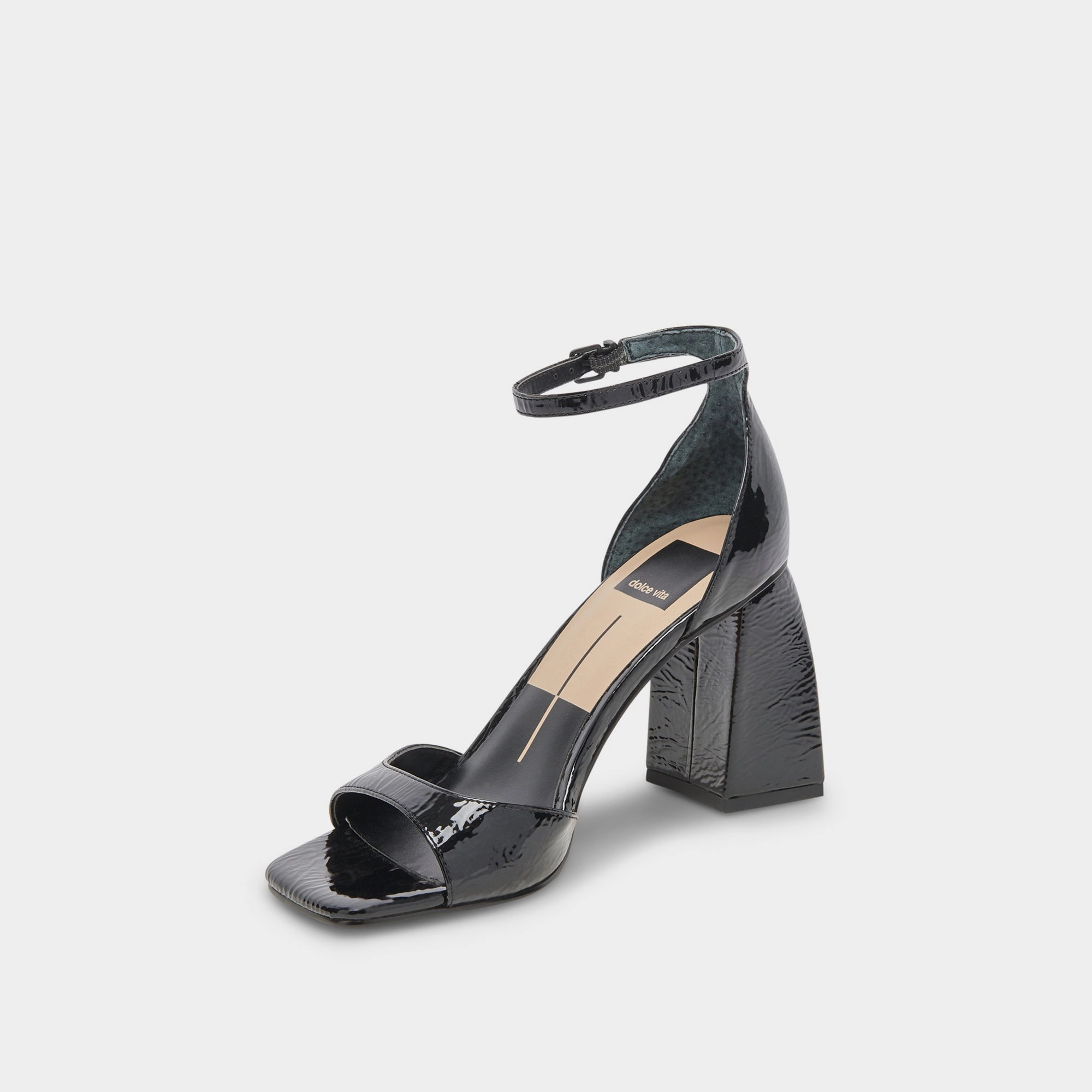 Dolce Vita Janey Heels in Midnight Crinkle Patent Comfortable Backstrap