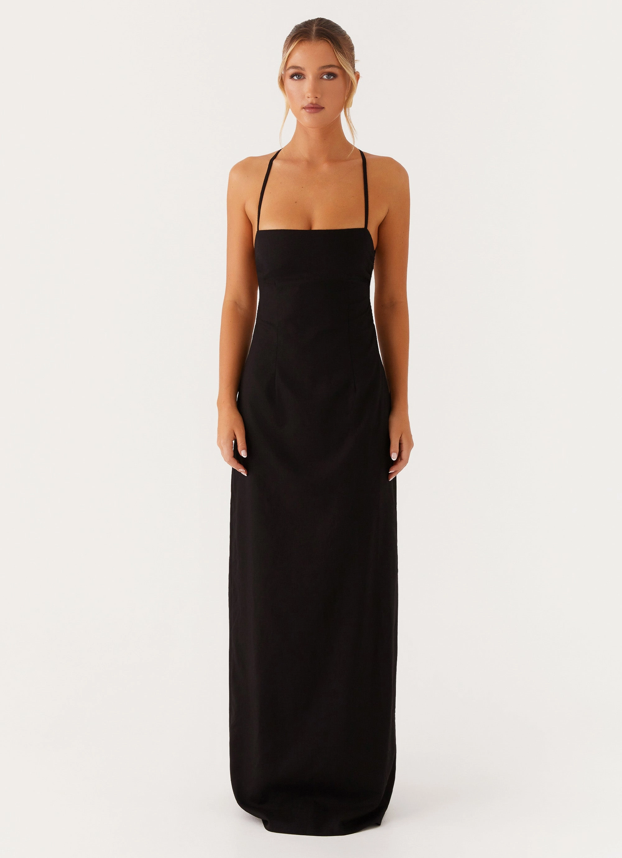Crisp Finish Smooth Feel Cora Backless Maxi Dress - Black