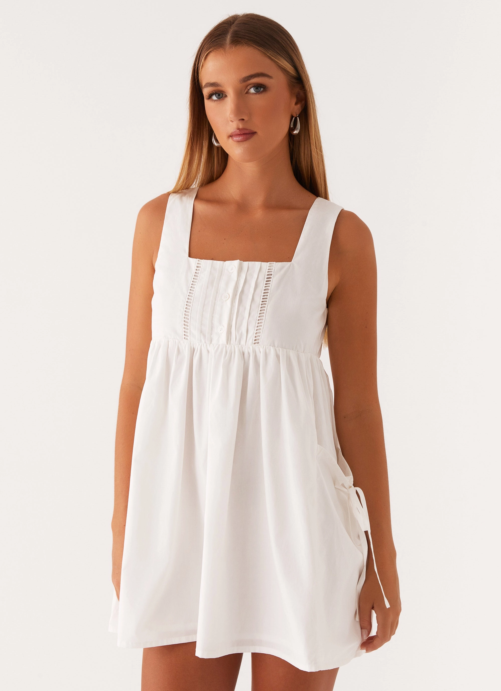Ottoline Babydoll Mini Dress - White Halter neck