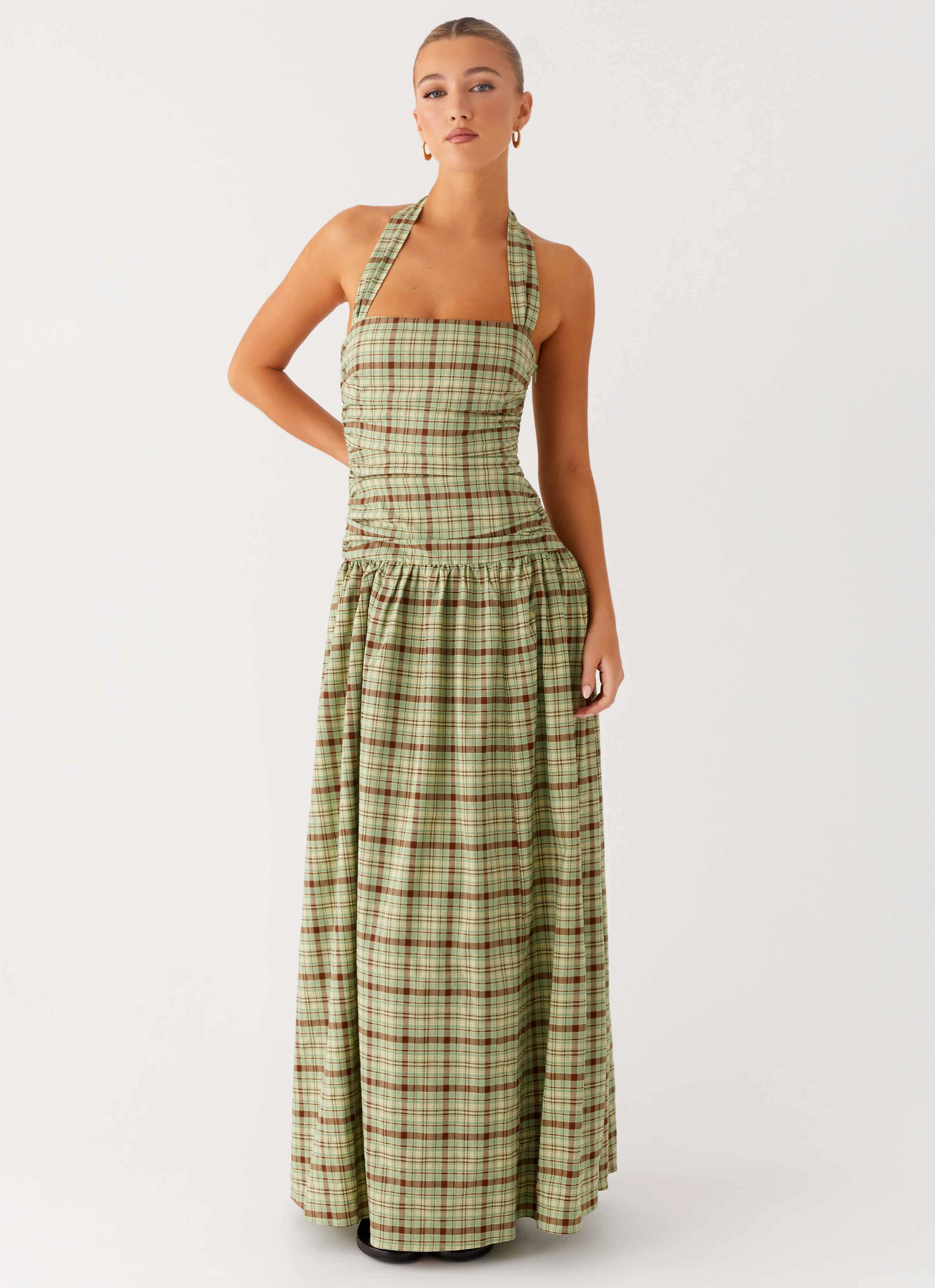 Lilith Maxi Dress - Forest Plaid Gloss Finish
