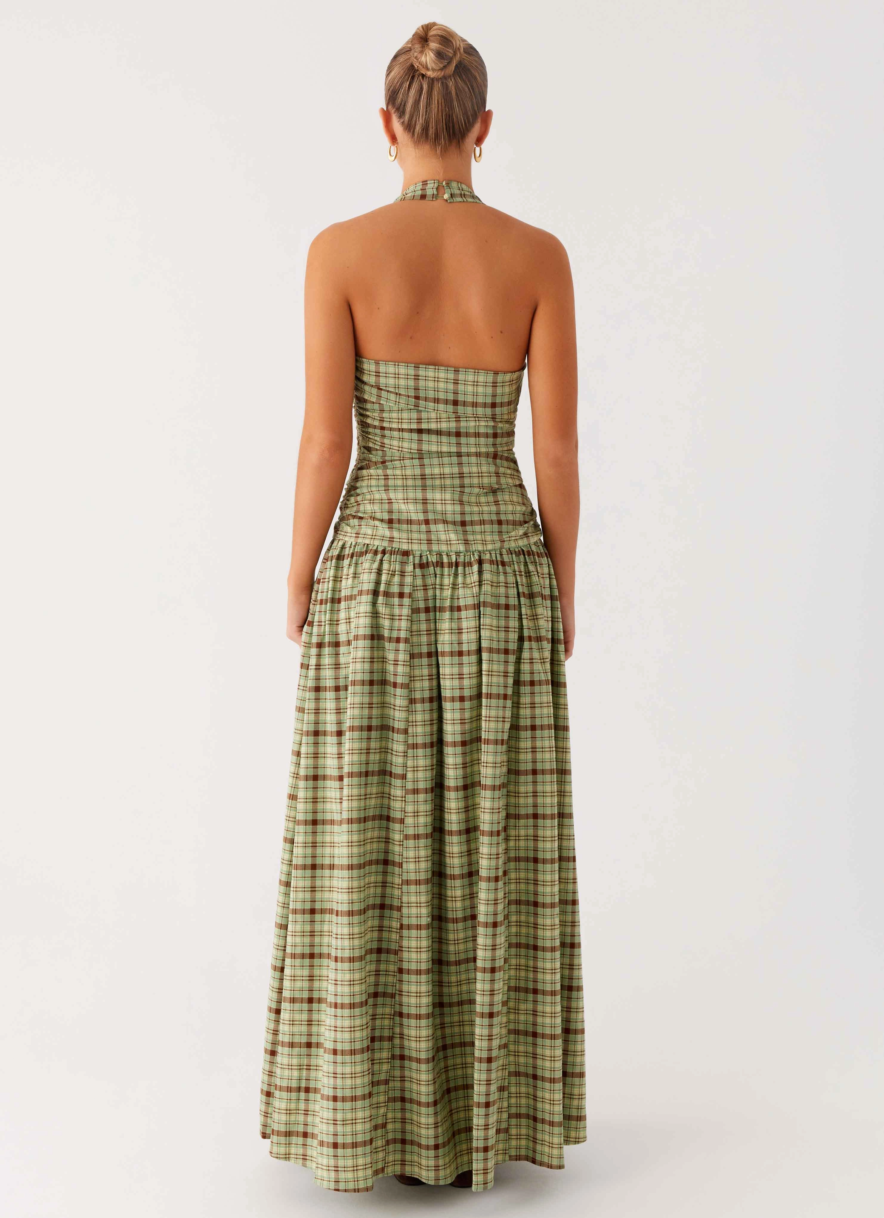 Lilith Maxi Dress - Forest Plaid Soft Silhouette Elegant Wearable