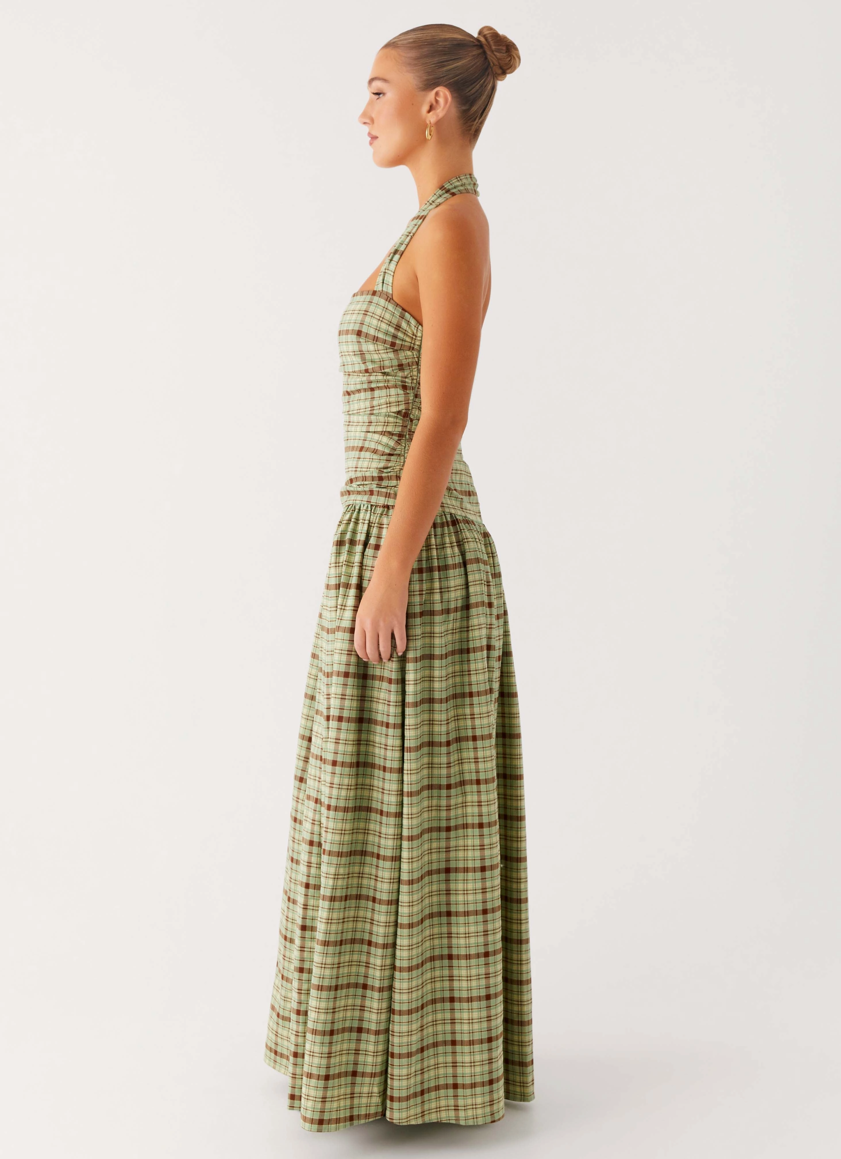 Daily Silhouette Back Glow Lilith Maxi Dress - Forest Plaid