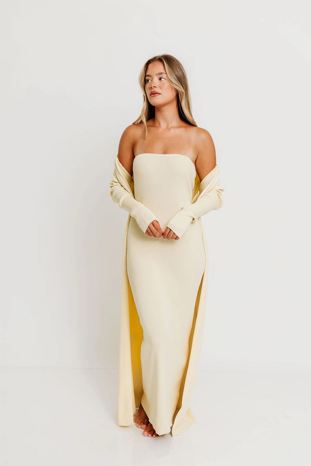 Stylish Wear Understated Elegance Lina Two Piece Dress Set in Butter Yellow - Bump Friendly