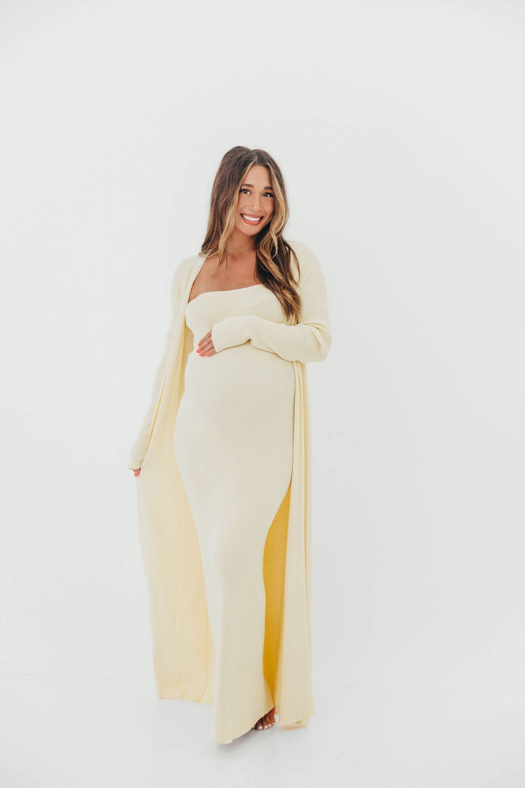 Lina Two Piece Dress Set in Butter Yellow - Bump Friendly LowProfileZipper Stylish day dress