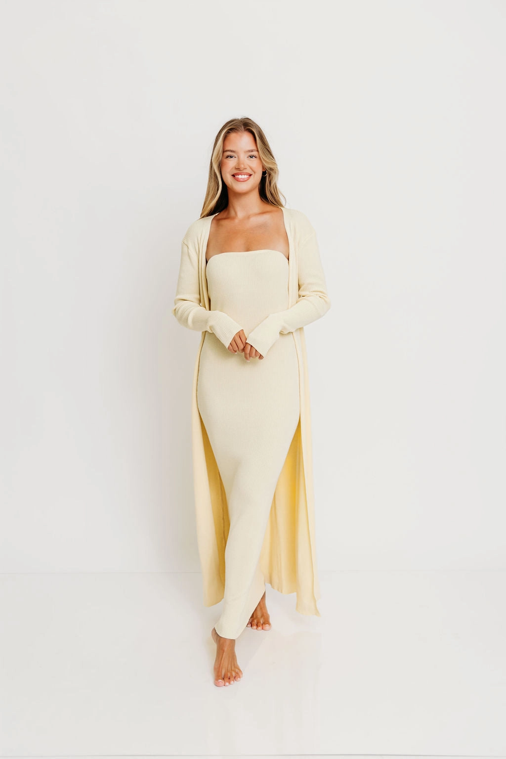 Lina Two Piece Dress Set in Butter Yellow - Bump Friendly Happy Fit