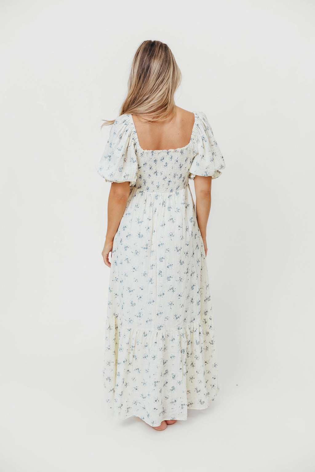 Livvy 100% Cotton Maxi Dress in Dusty Blue Floral - Bump Friendly & Inclusive Sizing Comfortable fit dress for all body types