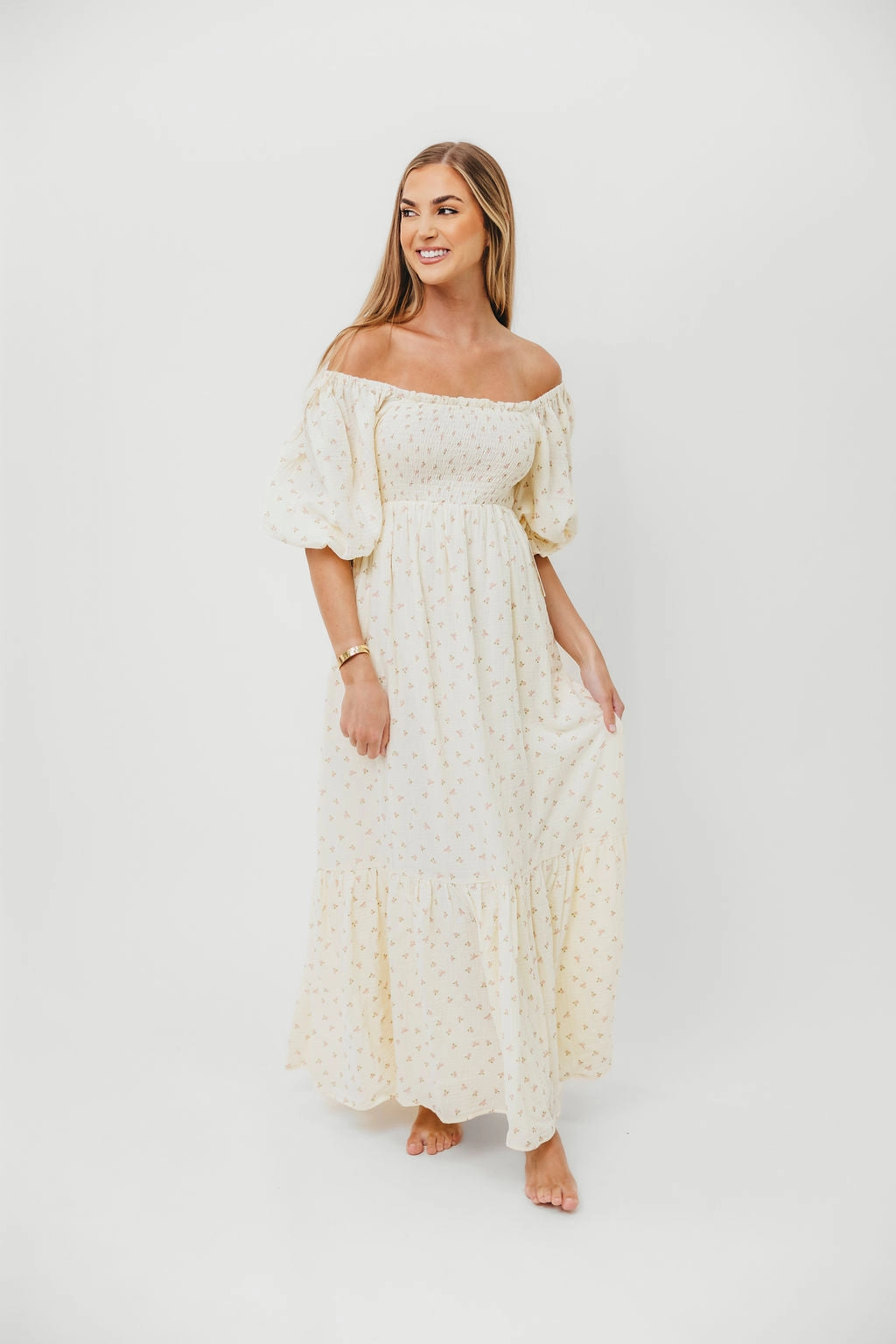 Tailored Elegance Livvy 100% Cotton Maxi Dress in Petite Pink Floral - Bump Friendly & Inclusive Sizing