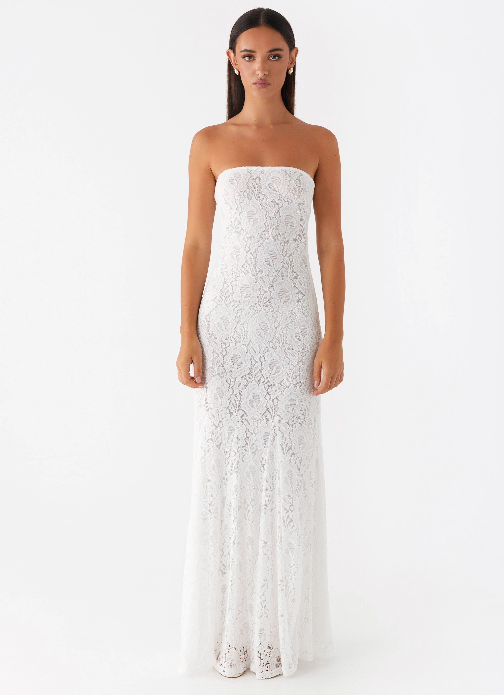 Lolita Lace Maxi Dress - Ivory Sheer Panel Essential Style