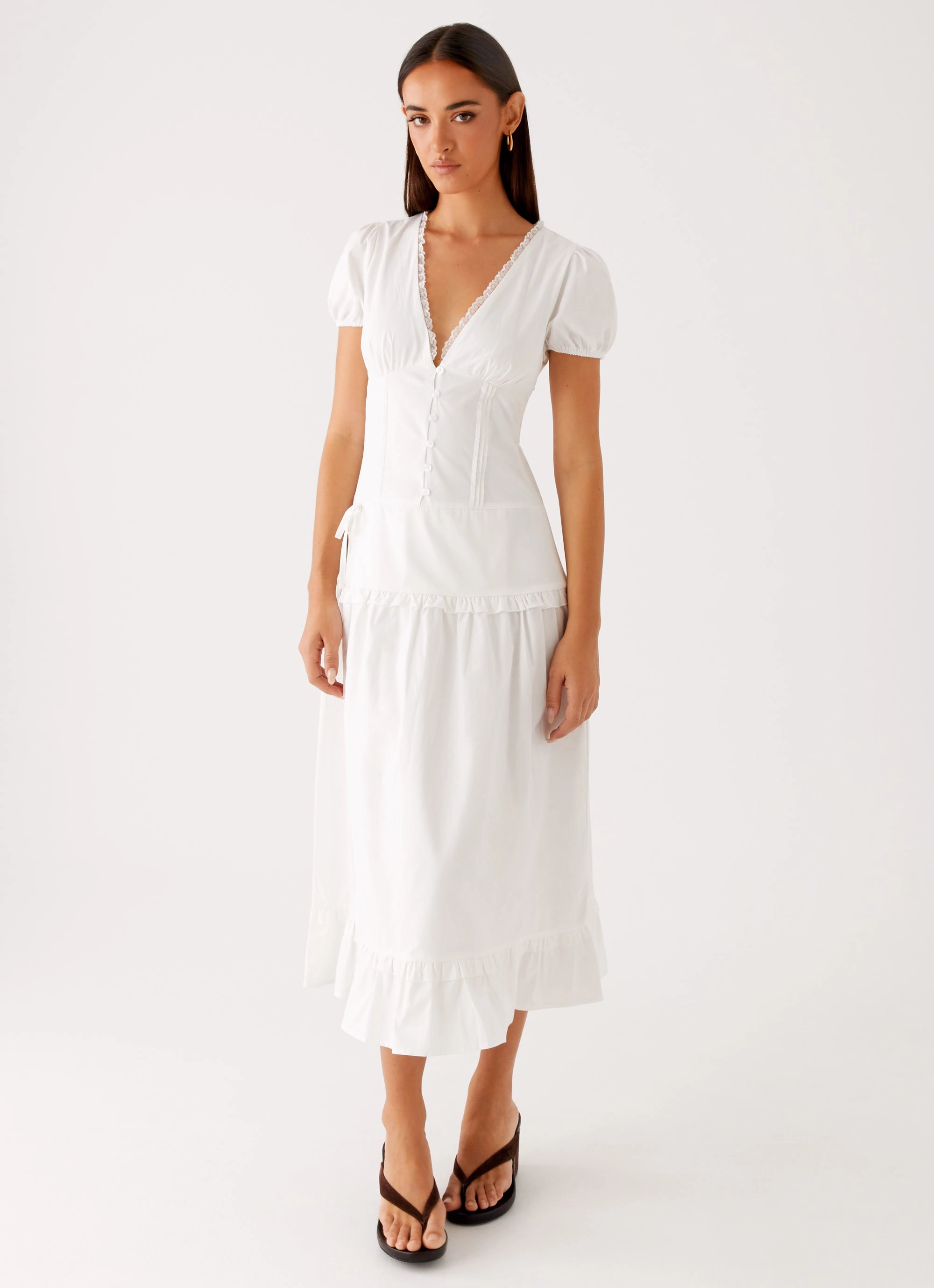 London Midi Dress - White Comfort Layer Romantic dinner wear