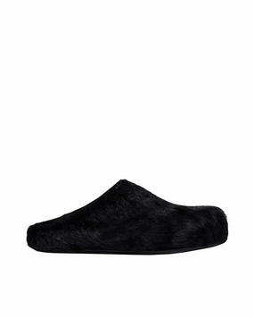 Long-Hair Leather Fussbett Mules - Black Instant Relaxation