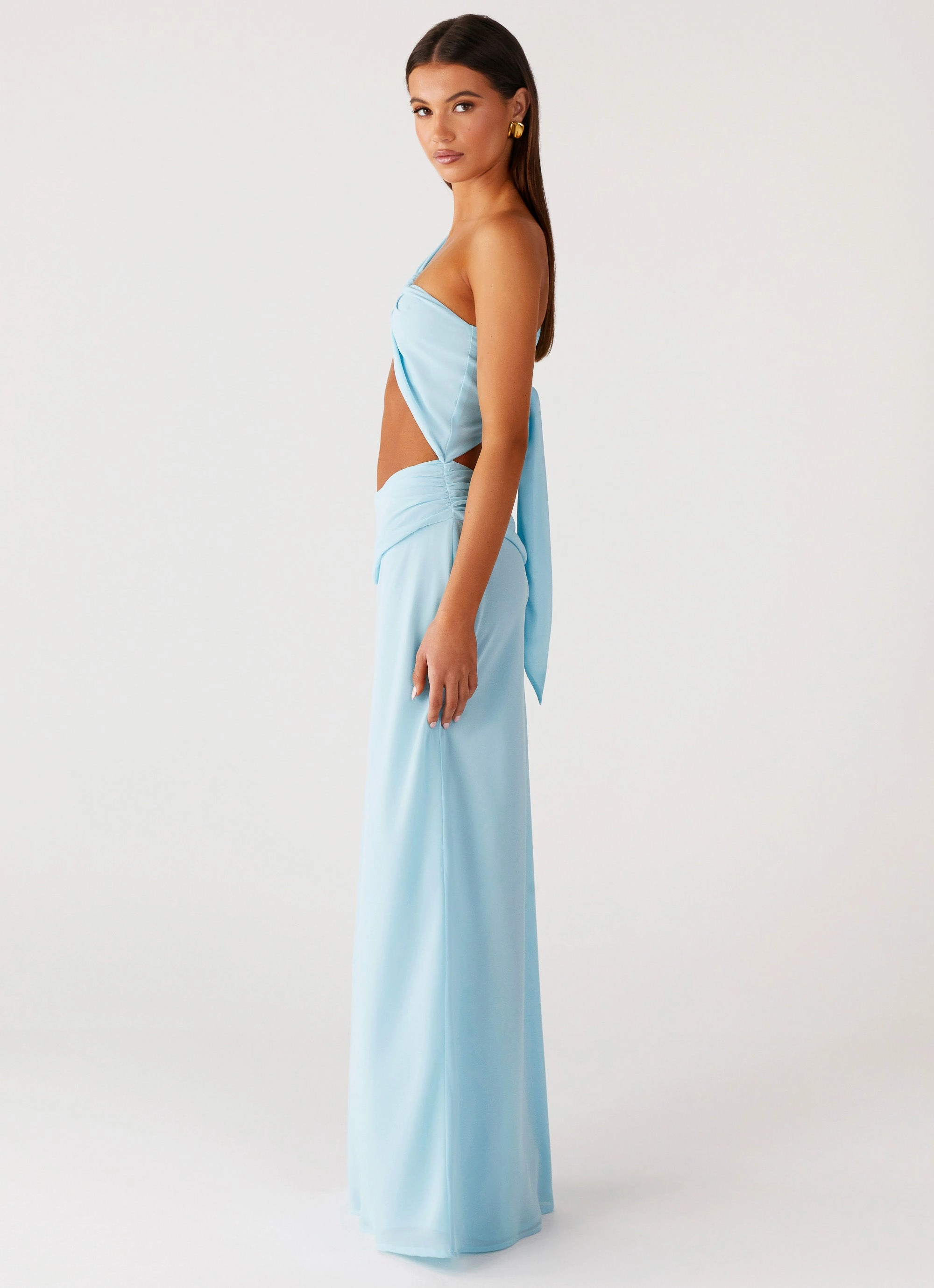 Social Ease Dew Tone Cindelle One Shoulder Maxi Dress - Turquoise