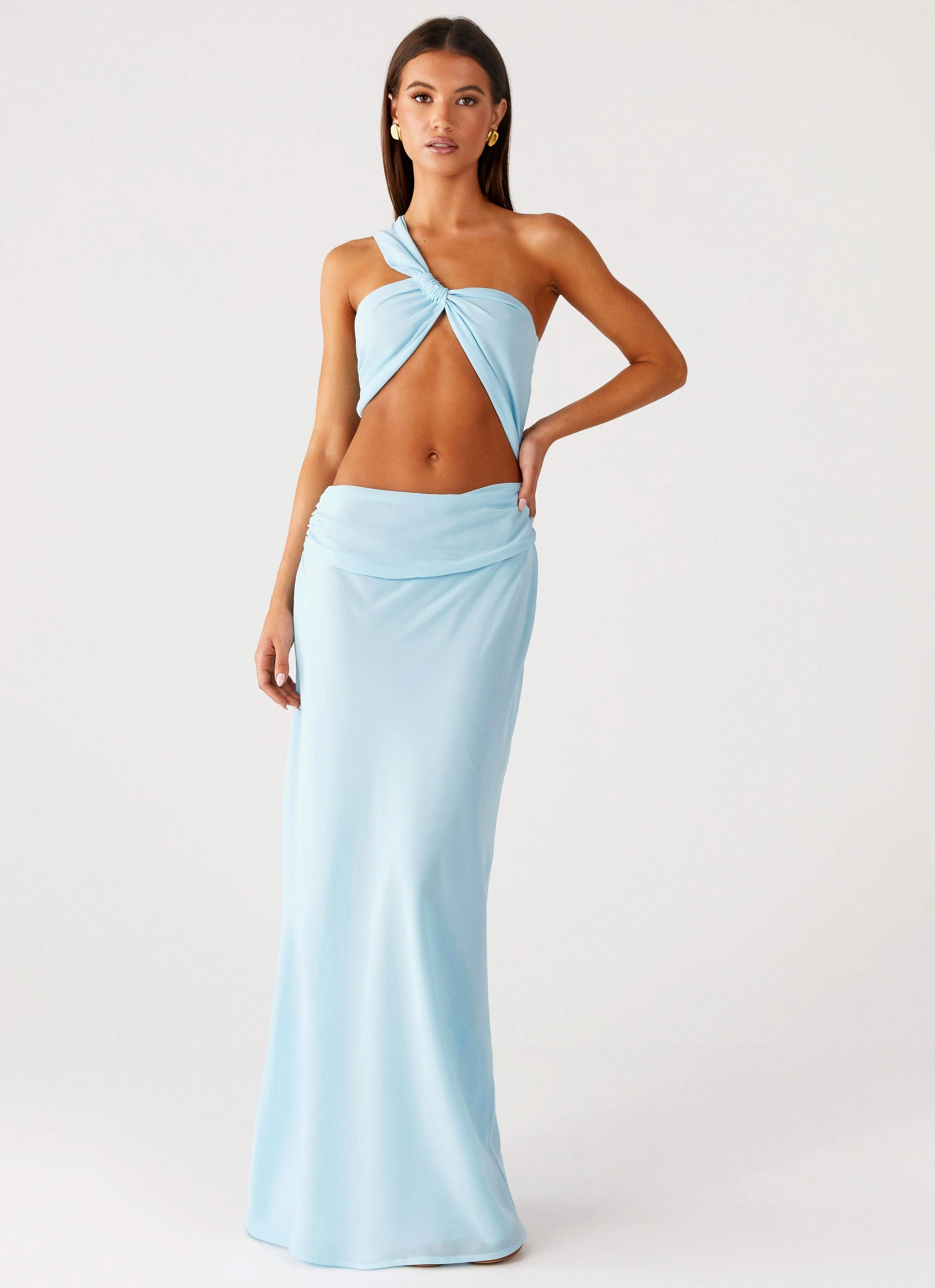 Romantic dinner wear Japan Cool Cindelle One Shoulder Maxi Dress - Turquoise