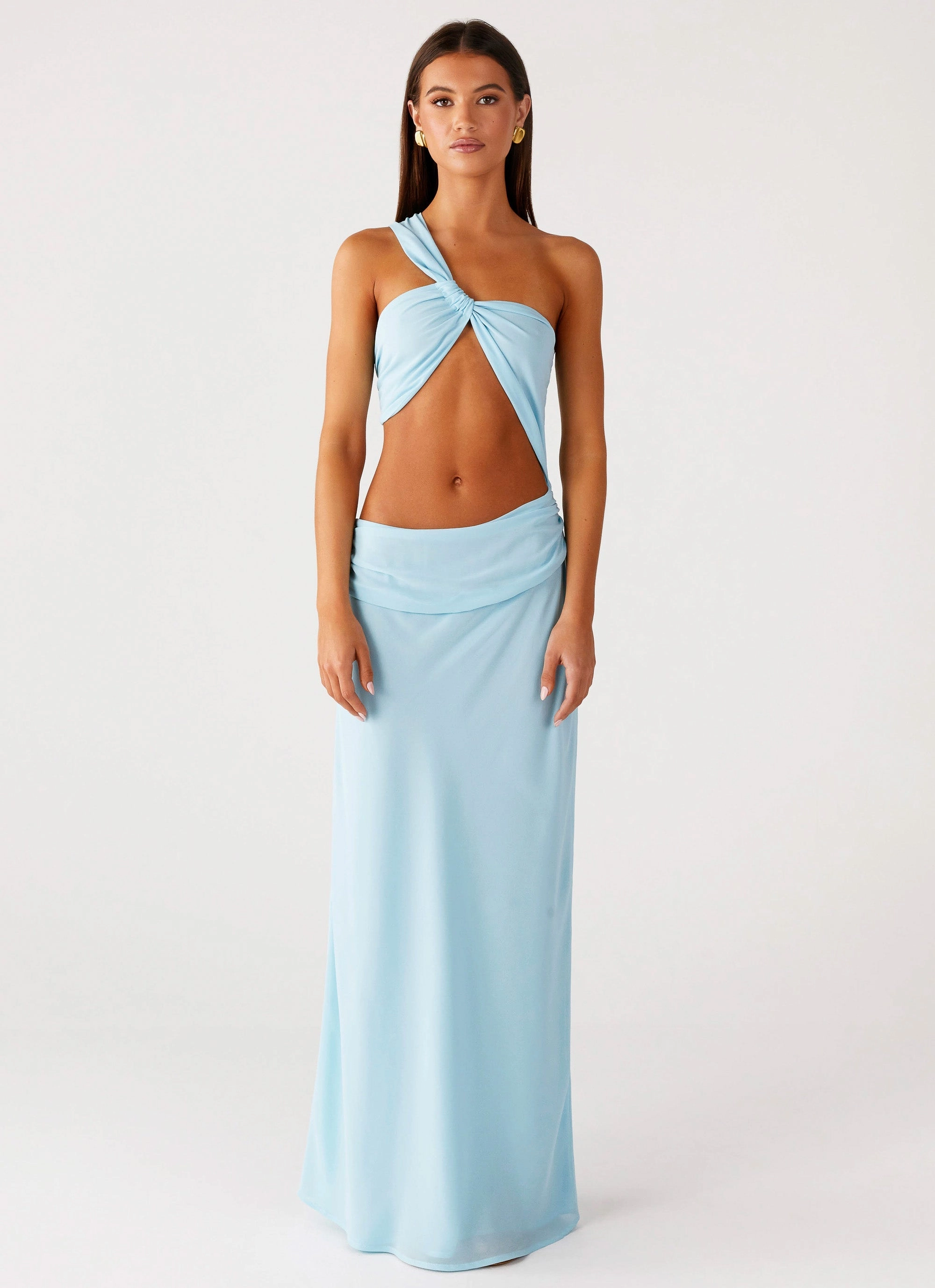 Modern Silhouette Relaxed Style Wear Cindelle One Shoulder Maxi Dress - Turquoise