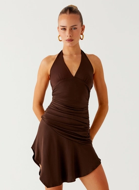 Colt Mini Dress - Chocolate effortless grace Lower Hem