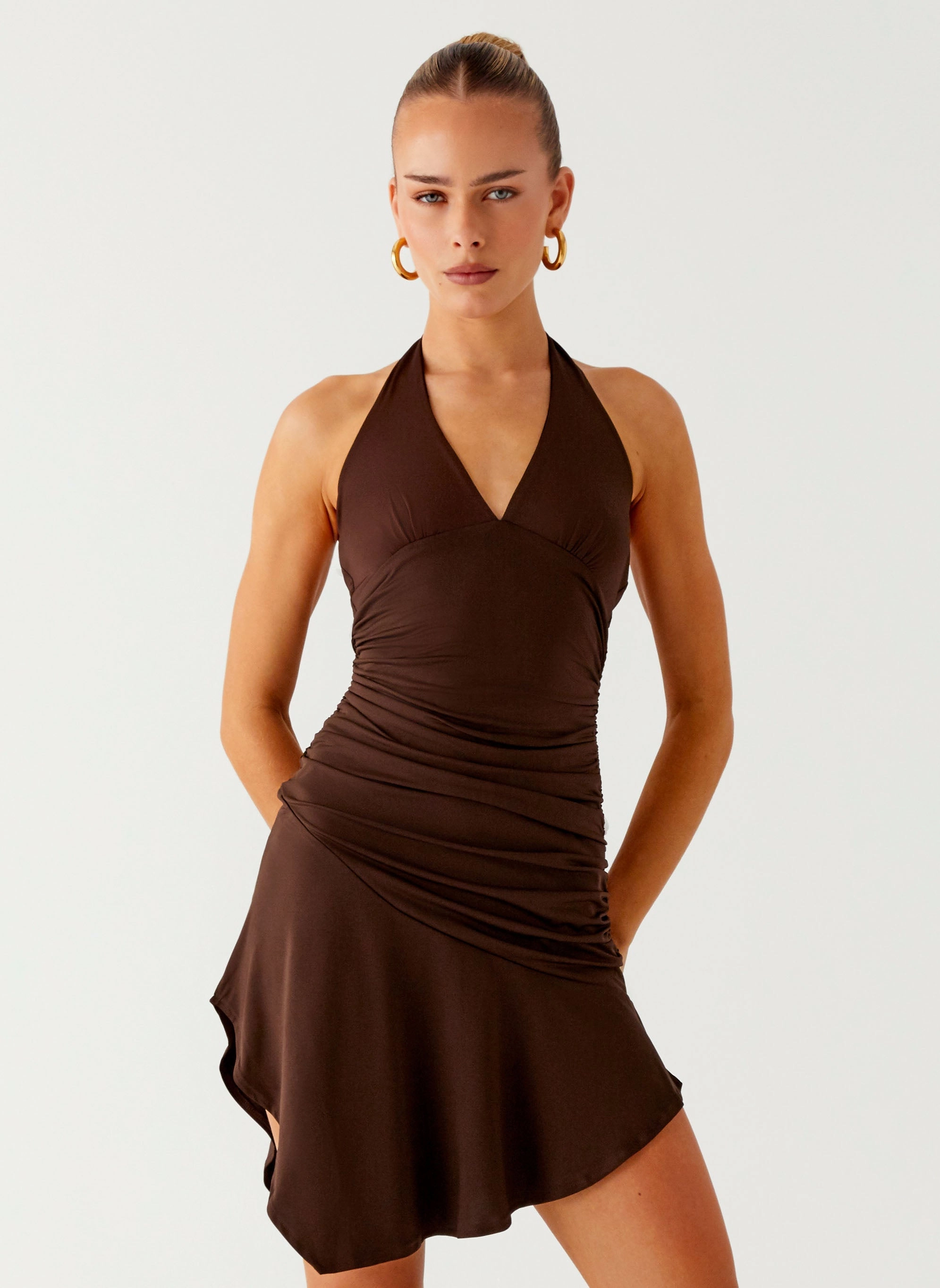 Colt Mini Dress - Chocolate effortless grace Lower Hem