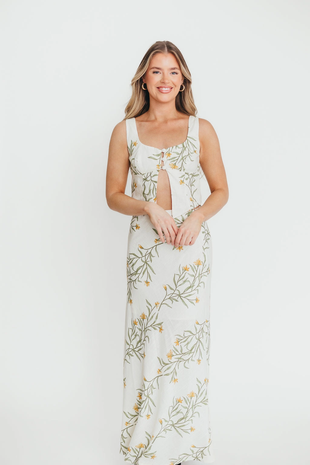 Sawyer Vest Tank and Maxi Skirt Set in Cream Floral *Final-Sale* Day Fit