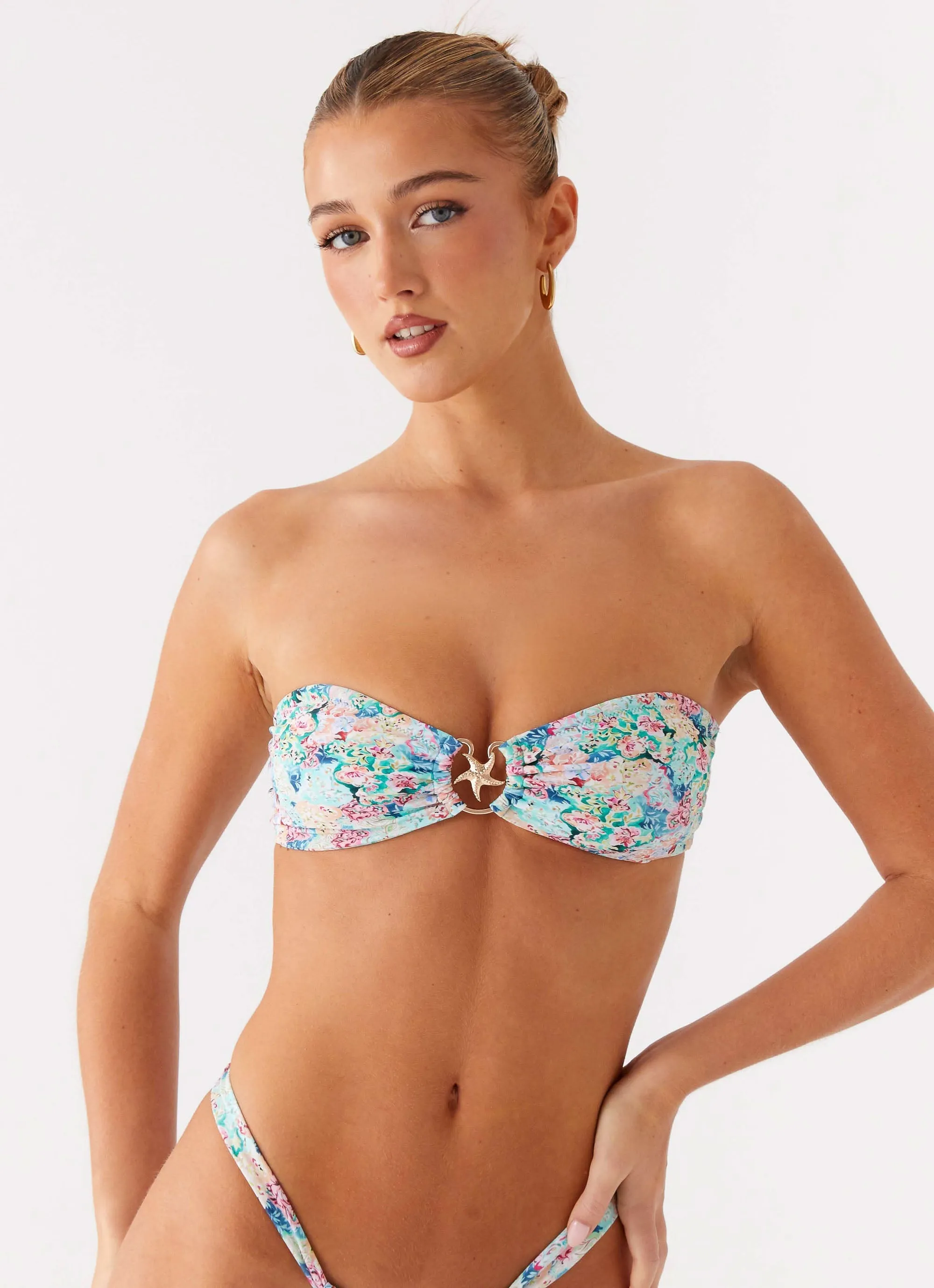 Beaded-Design Sunny Beach Day Lory Strapless Bikini Top - Santorini Floral