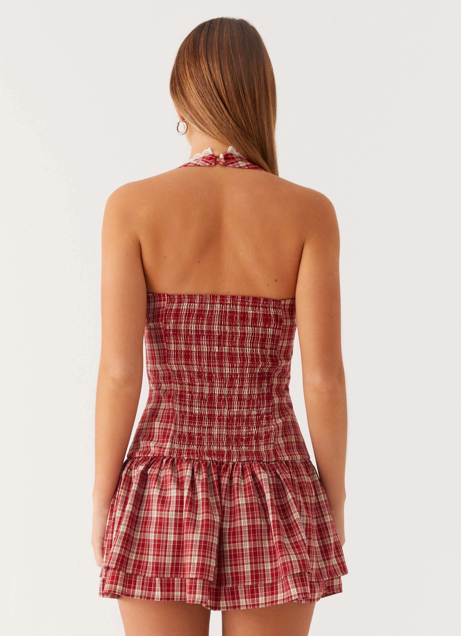 Lotus Dream Mini Dress - Ruby Check Basic Shape Perfect Fit